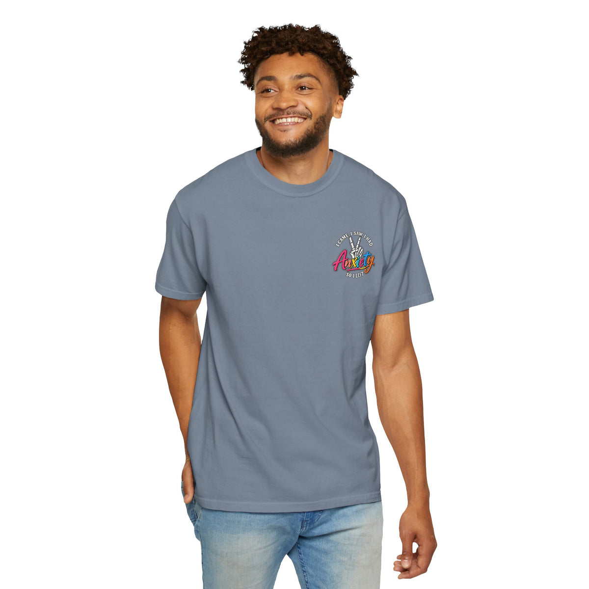 Anxiety Skeleton Peace Sign T-Shirt, I Came I Saw I Fled Retro Script Shirt, Funny Mental Health Tee, Anxiety Humor Gift