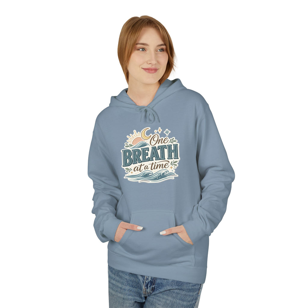 One Breath at a Time Hoodie | Ocean Waves Sun Illustration
