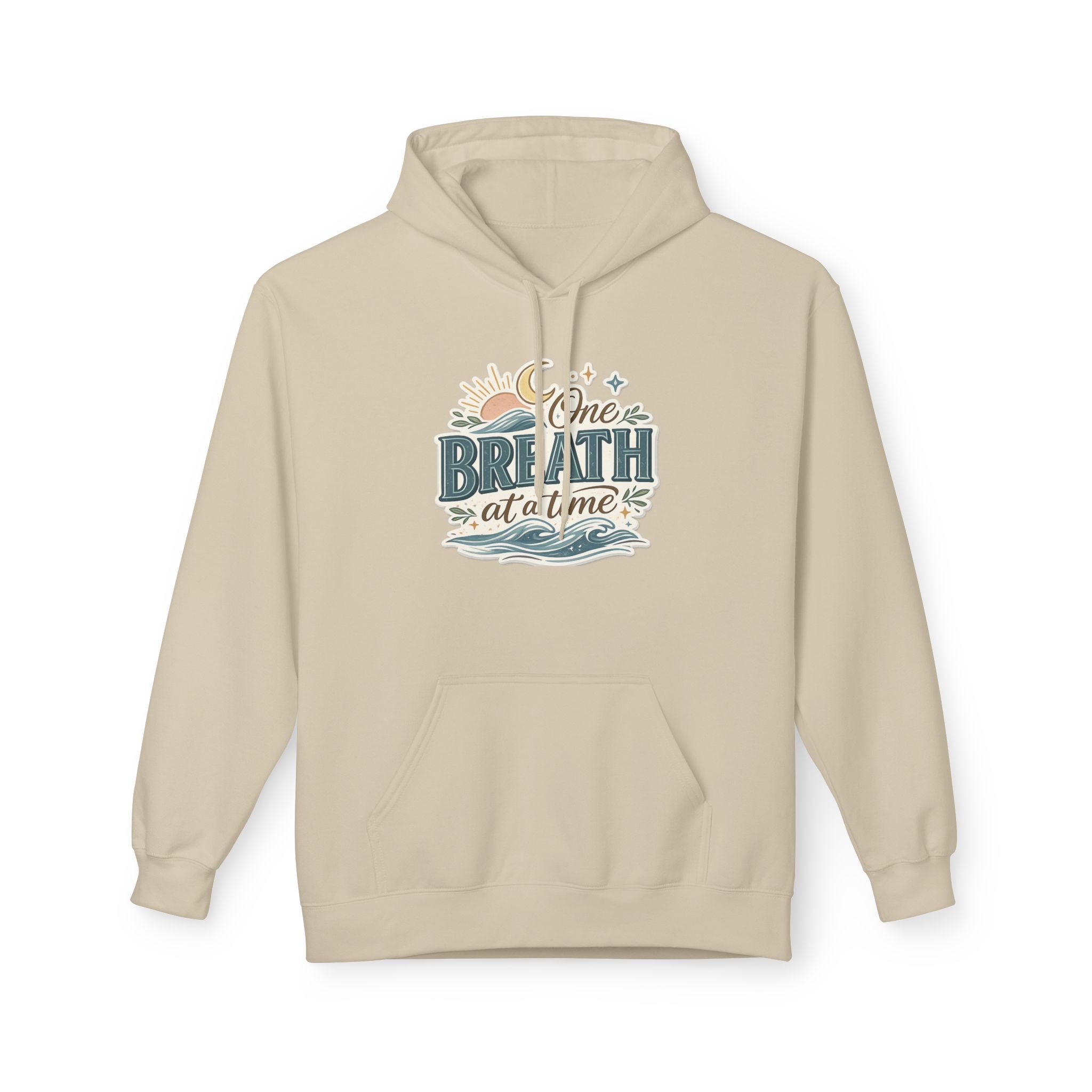 One Breath at a Time Hoodie | Ocean Waves Sun Illustration