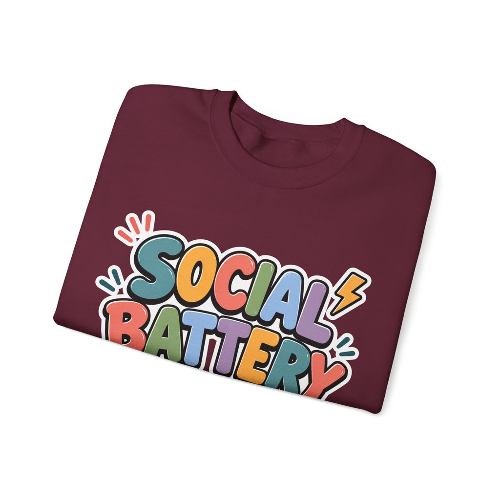 Social Battery Drained Crewneck Sweatshirt | Funny Introvert Sweatshirt | Low Battery Graphic Pullover | Mental Health Humor | Unisex Gift