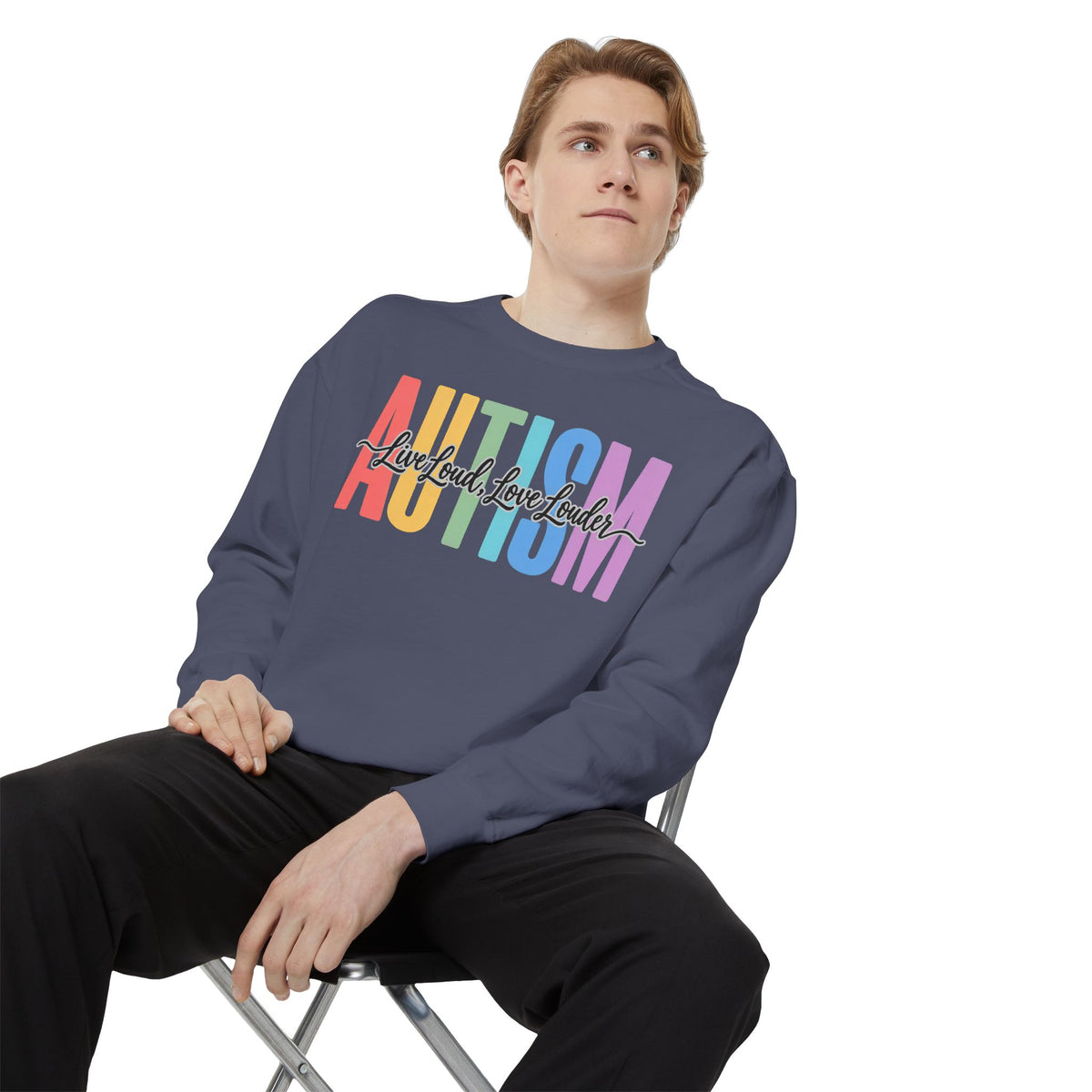 Autism Rainbow Block Letters Sweatshirt, Live Loud Love Louder Crewneck, Autism Awareness Colorful Hoodie, Autism Acceptance Gift