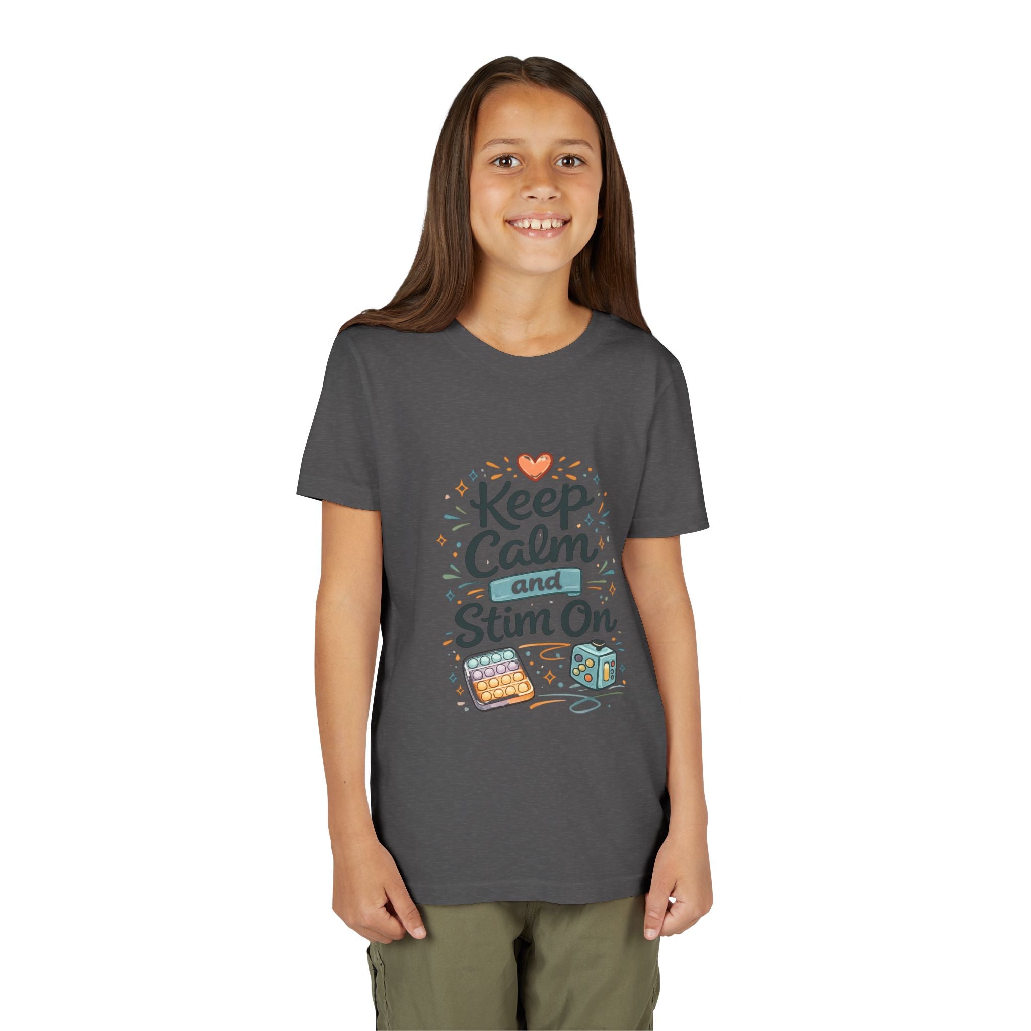Keep Calm and Stim On Youth Shirt Autism Sensory T Shirt Neurodivergent Kids Tee Fidget Toy Gift Special Needs Awareness