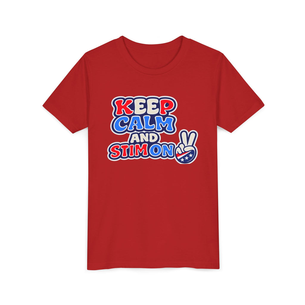 Keep Calm and Stim On Youth Shirt Autism Awareness T Shirt Peace Sign Tee Neurodivergent Kids Sensory Shirt Special Needs Gift