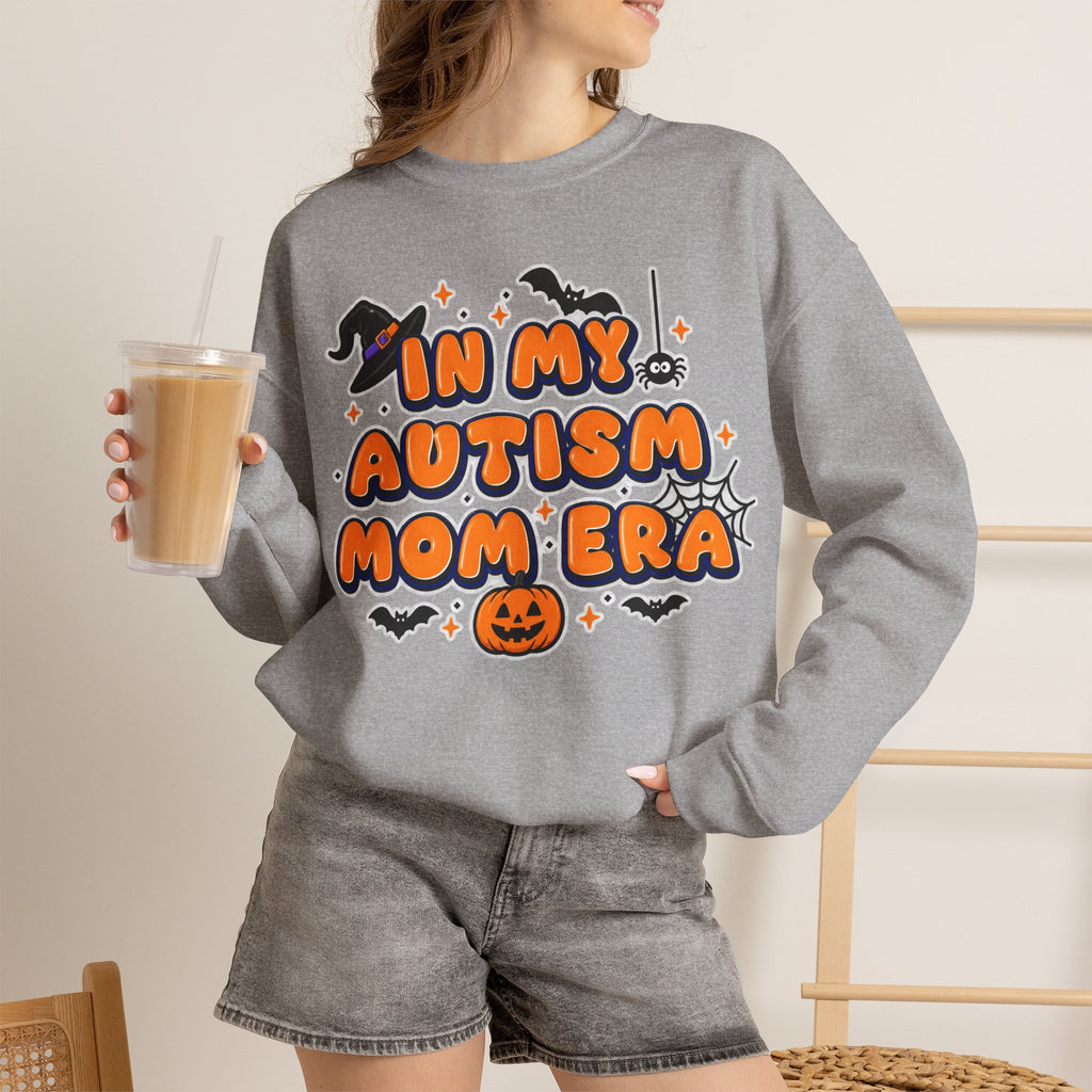In My Autism Mom Era Sweatshirt, Halloween Pumpkin Bats Witch Hat Crewneck, Autism Awareness Fall Shirt, Autism Mom Halloween Gift