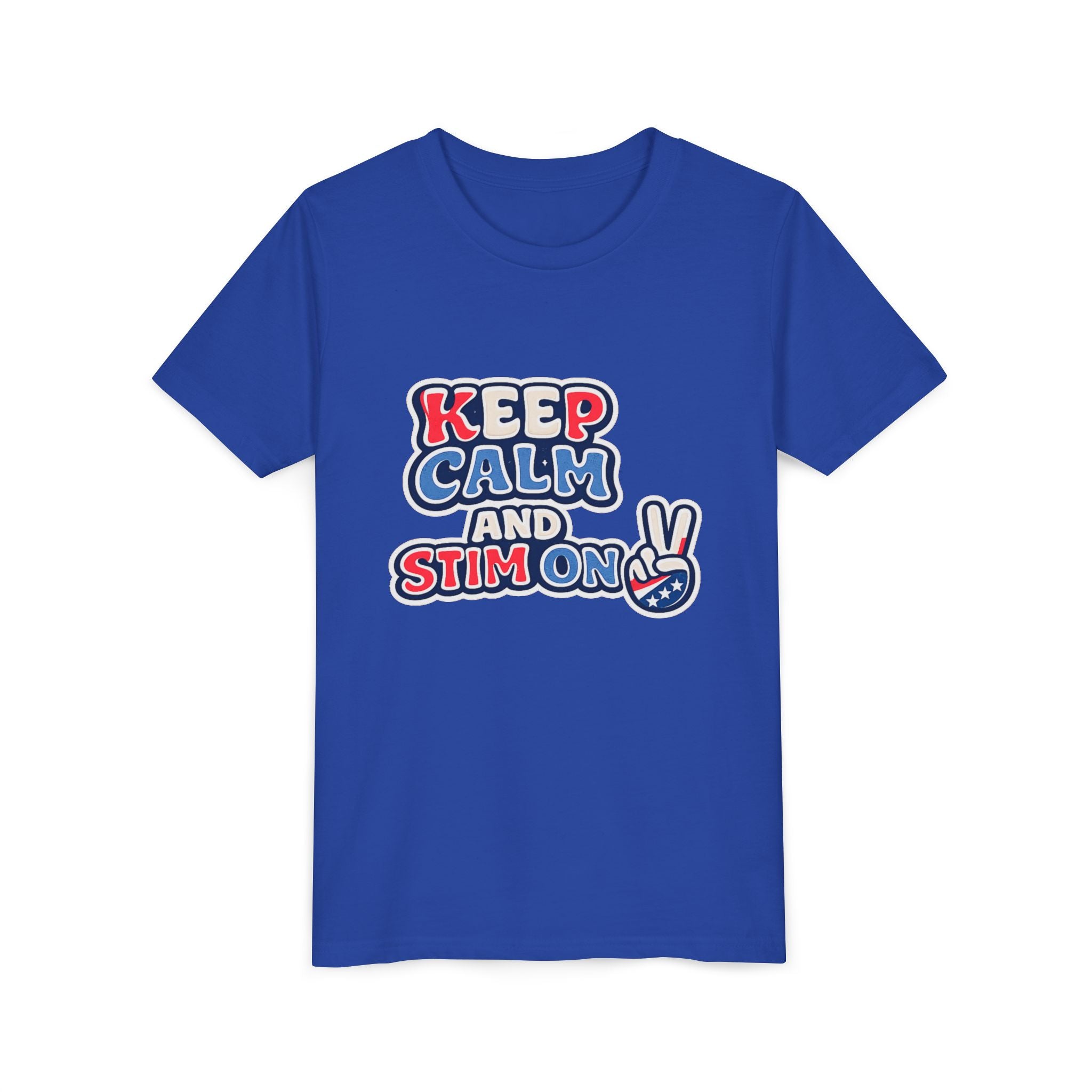 Keep Calm and Stim On Youth Shirt Autism Awareness T Shirt Peace Sign Tee Neurodivergent Kids Sensory Shirt Special Needs Gift