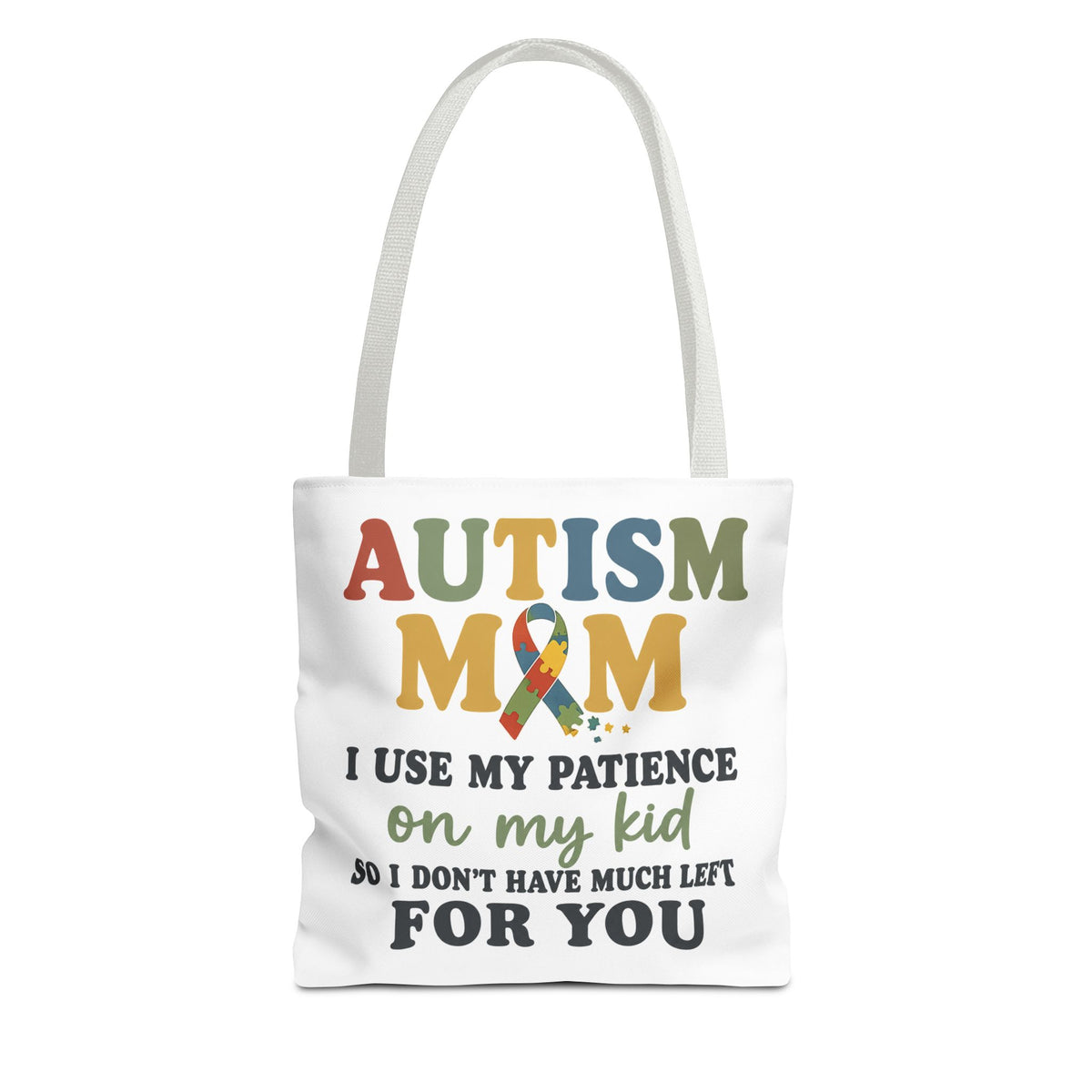 Autism Mom Ribbon Typography Tote Bag, Autism Awareness Tote, Autism Support Bag, Autism Mom Gift, Neurodiversity Canvas Tote Bag