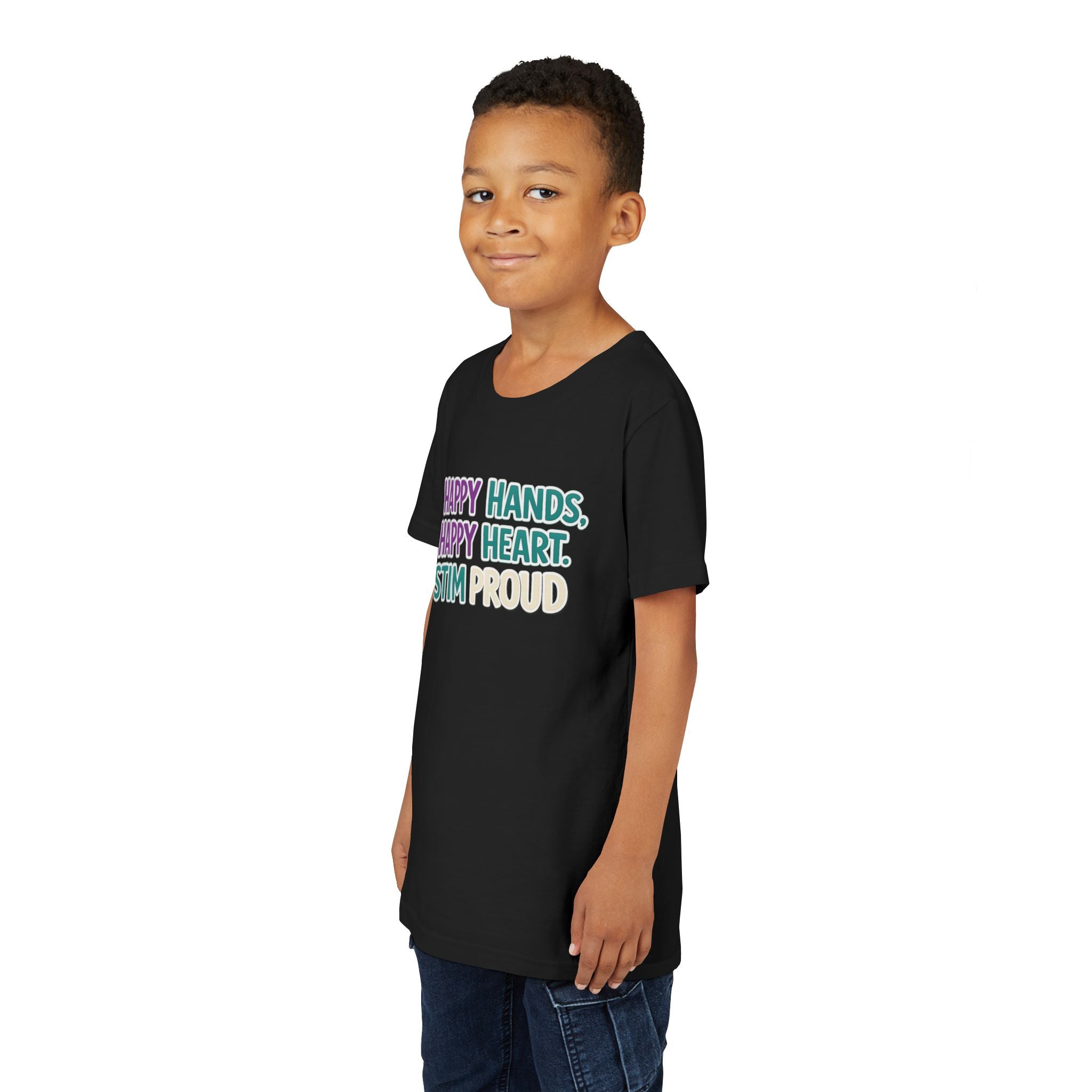 Happy Hands Happy Heart Youth Shirt Stim Proud Autism Awareness T Shirt Sensory Friendly Kids Neurodivergent Special Needs Tee