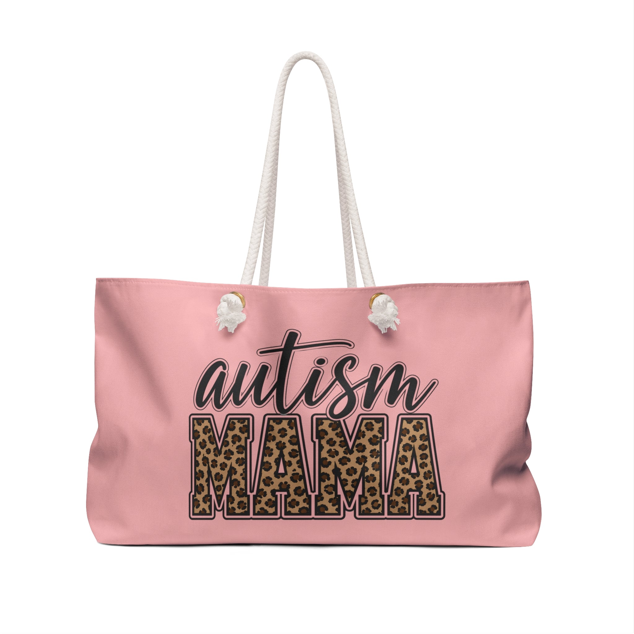 Autism Mama Weekender Bag — Pink Leopard Print Tote for Proud Moms