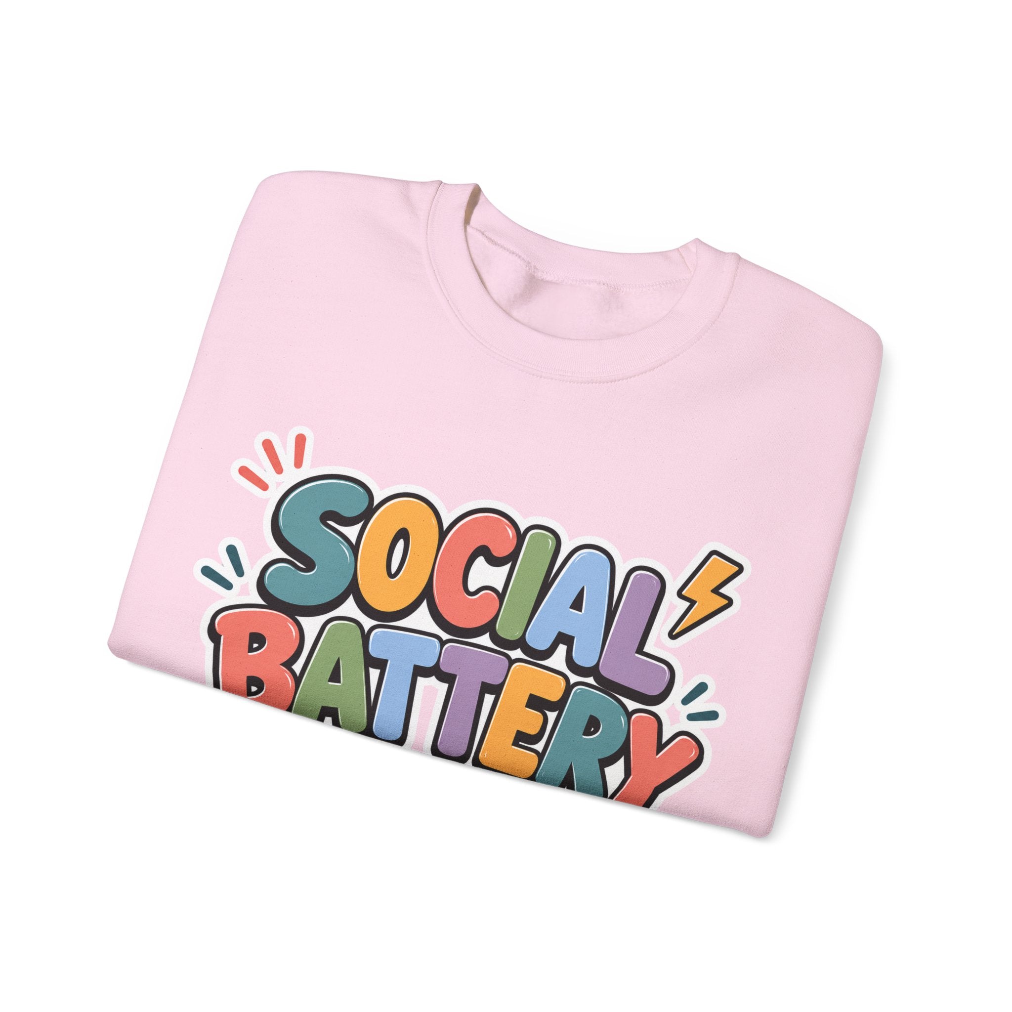 Social Battery Drained Crewneck Sweatshirt | Funny Introvert Sweatshirt | Low Battery Graphic Pullover | Mental Health Humor | Unisex Gift