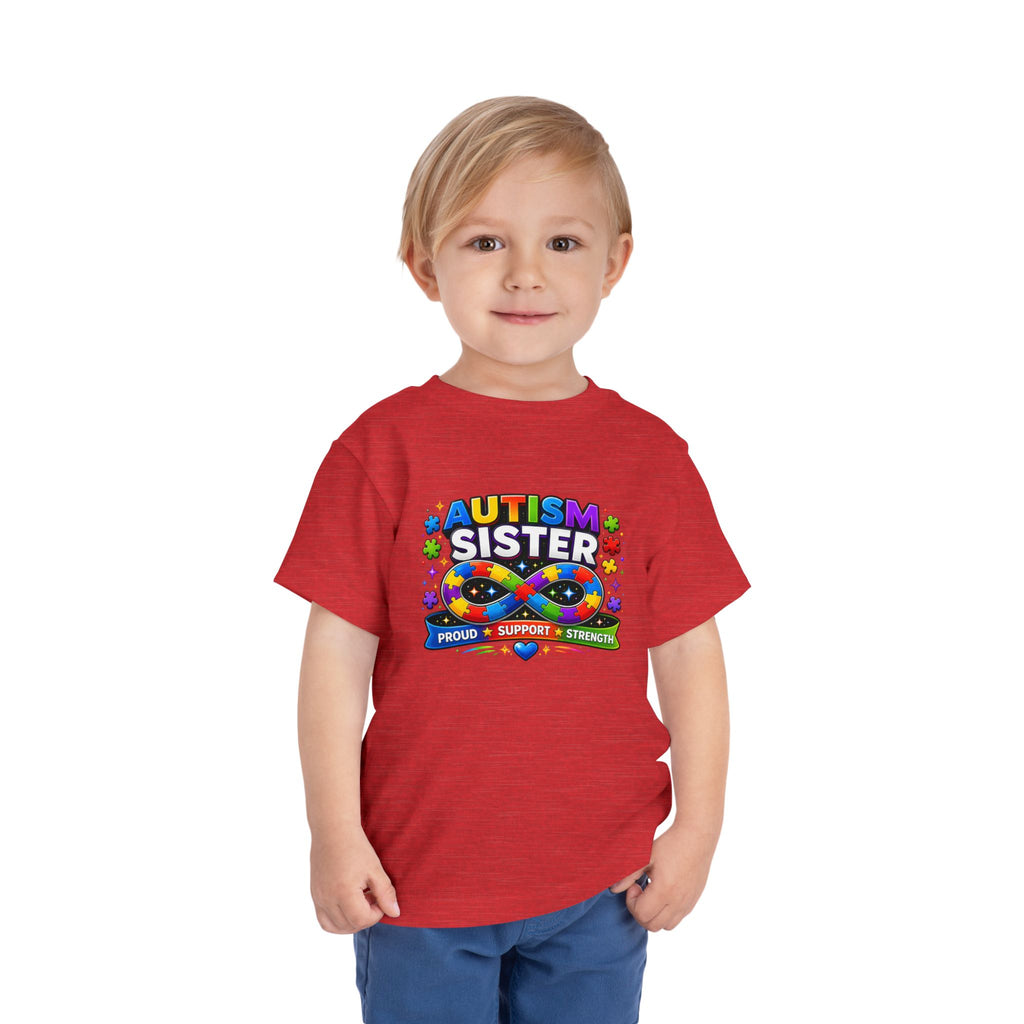 Autism Sister Toddler Tee — Proud Support Strength Puzzle Ribbon