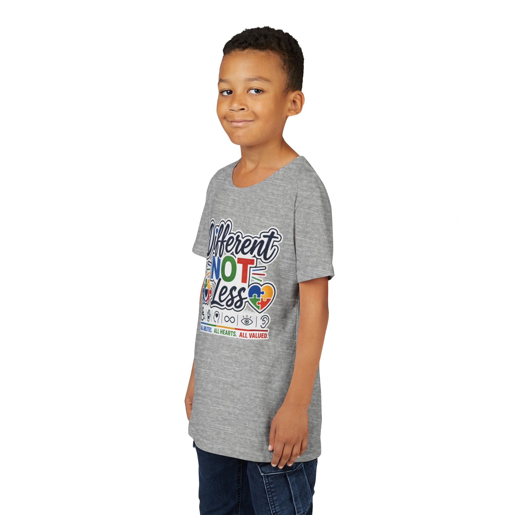 Youth Tee — "Different Not Less" Inclusive Pride Autism Awareness Shirt