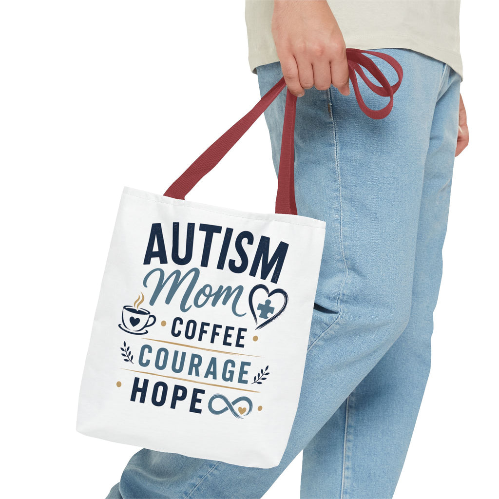 Autism Mom Coffee Courage Hope Tote Bag | Autism Acceptance Gift for Mom | Neurodiversity Canvas Tote | Special Needs Mom Bag