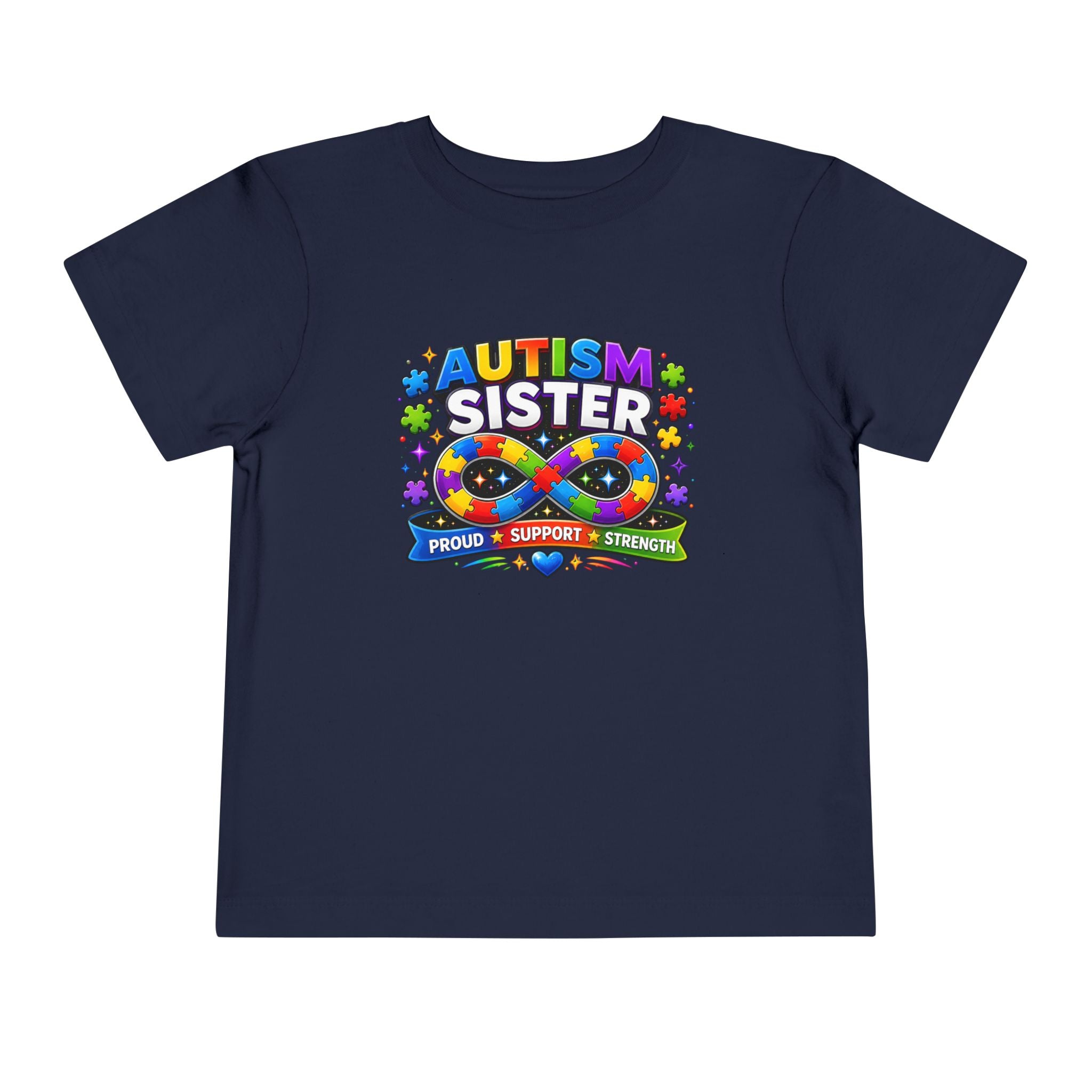 Autism Sister Toddler Tee — Proud Support Strength Puzzle Ribbon