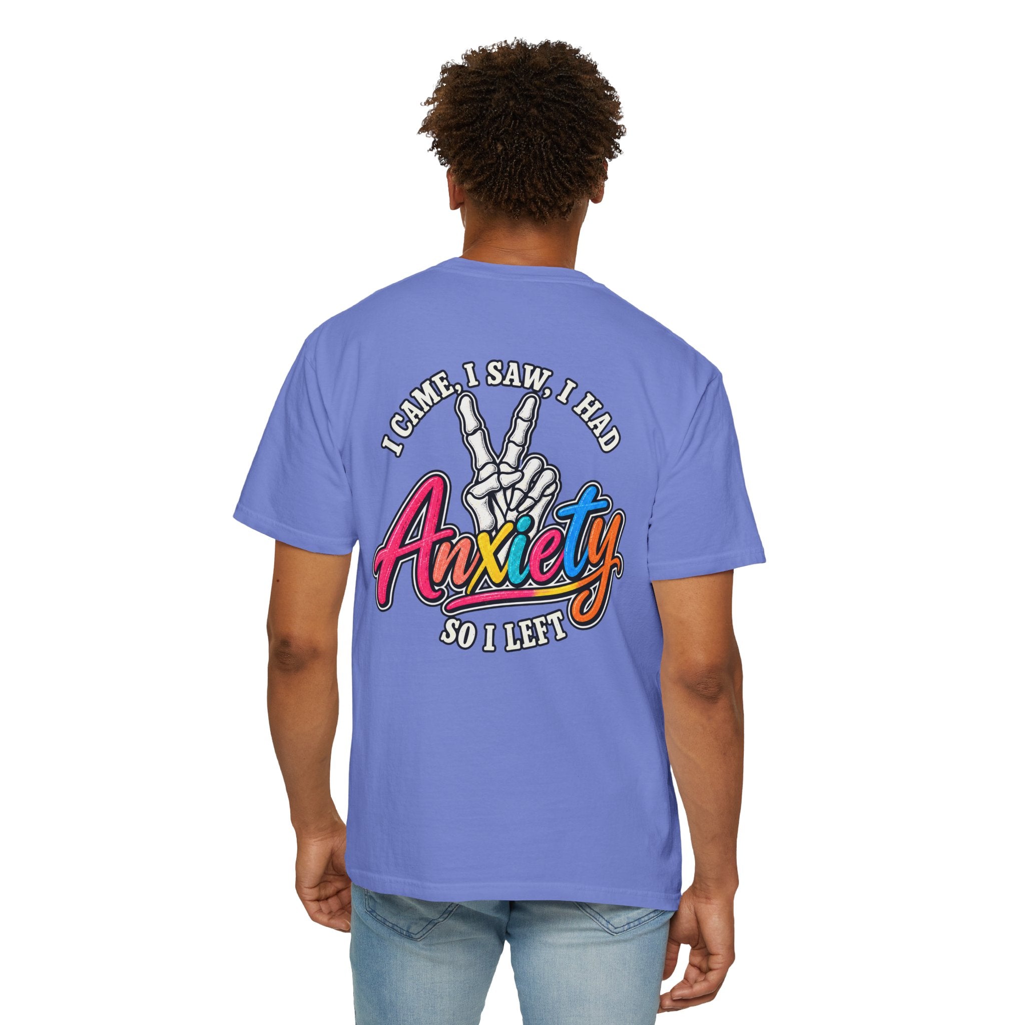 Anxiety Skeleton Peace Sign T-Shirt, I Came I Saw I Fled Retro Script Shirt, Funny Mental Health Tee, Anxiety Humor Gift