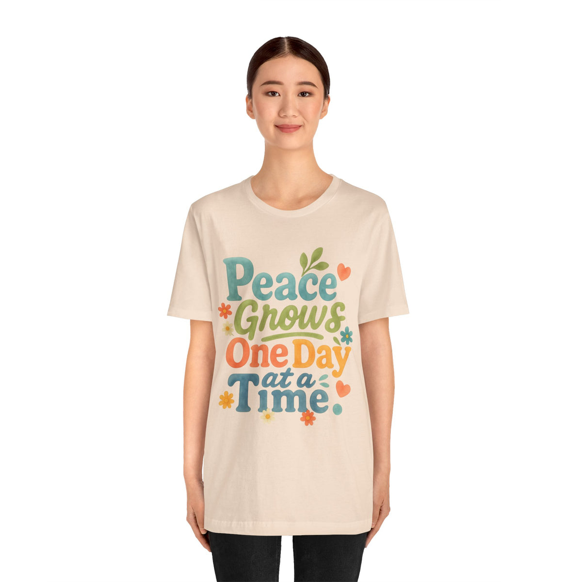 Peace Grows One Day at a Time Tee | Positive Quote Floral Typography