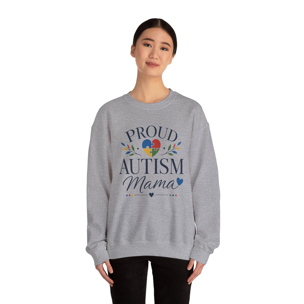 Proud Autism Mama Sweatshirt | Autism Awareness Heart Puzzle Design