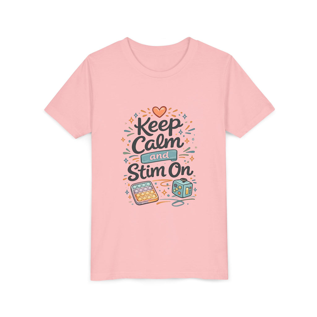 Keep Calm and Stim On Youth Shirt Autism Sensory T Shirt Neurodivergent Kids Tee Fidget Toy Gift Special Needs Awareness