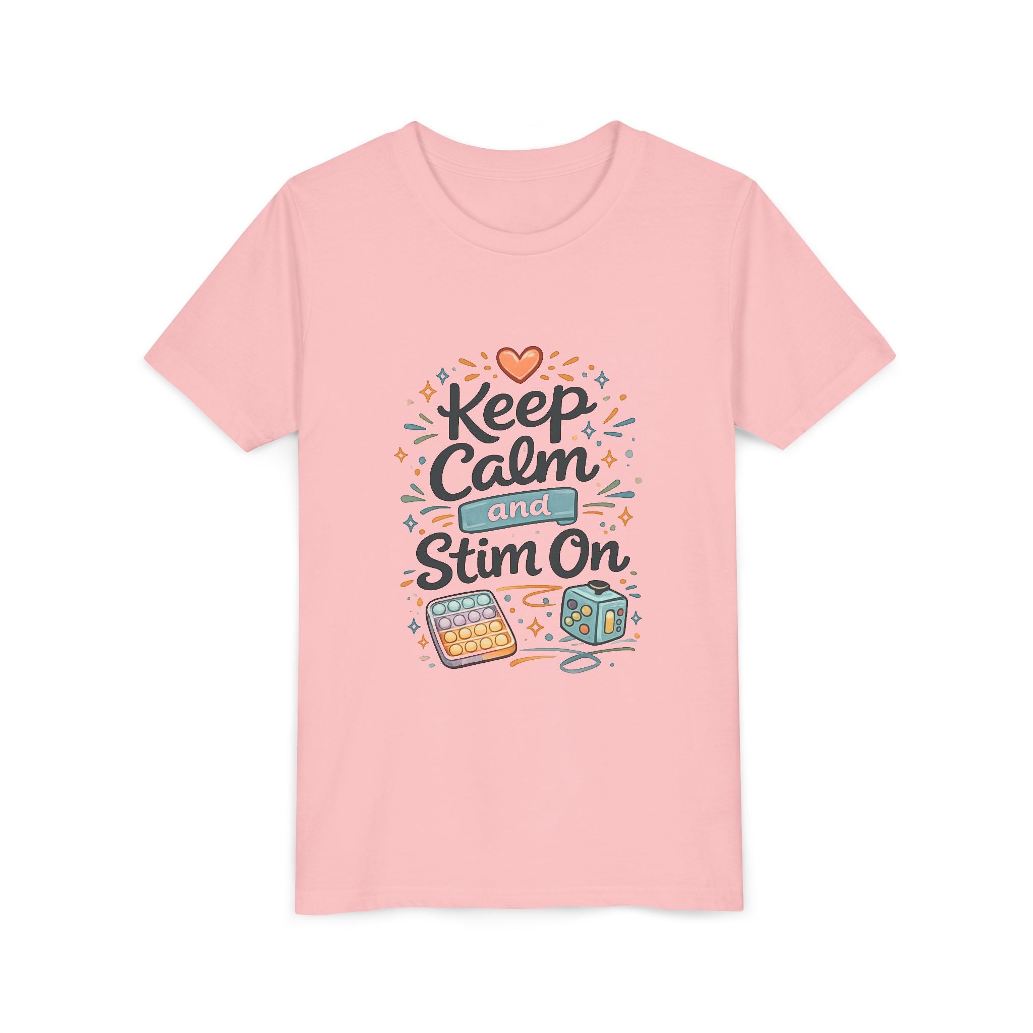 Keep Calm and Stim On Youth Shirt Autism Sensory T Shirt Neurodivergent Kids Tee Fidget Toy Gift Special Needs Awareness