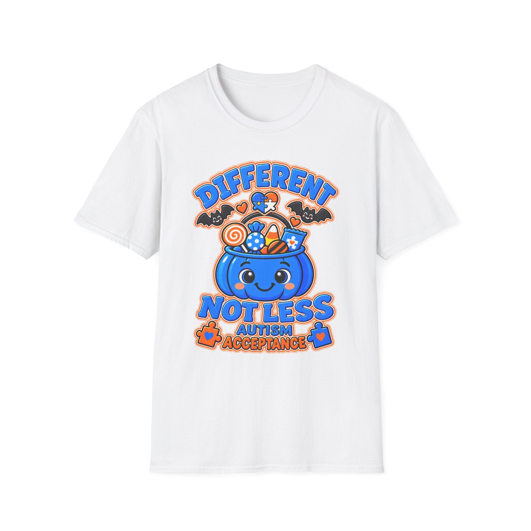 Different Not Less Halloween Shirt, Autism Acceptance Pumpkin Tee, Halloween Autism Awareness T-Shirt, Trick or Treat Bucket Gift