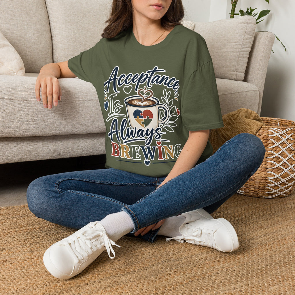 Acceptance Is Always Brewing Shirt | Coffee Lover T-Shirt | Autism Acceptance Tee | Inclusive Graphic Shirt | Barista Gift