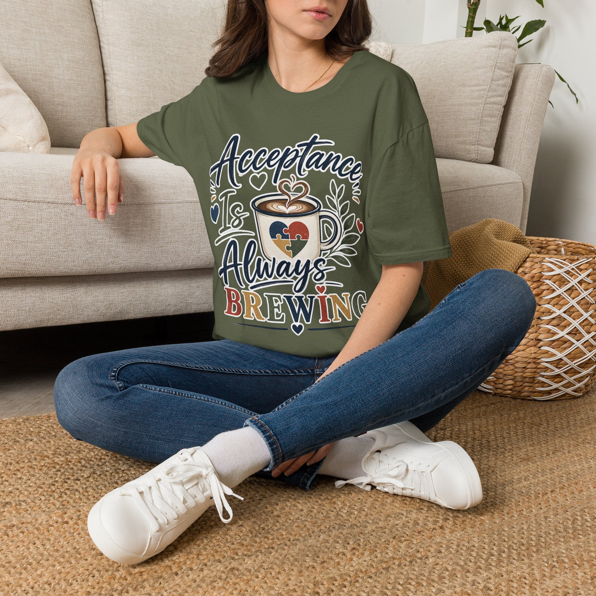 Acceptance Is Always Brewing Shirt | Coffee Lover T-Shirt | Autism Acceptance Tee | Inclusive Graphic Shirt | Barista Gift