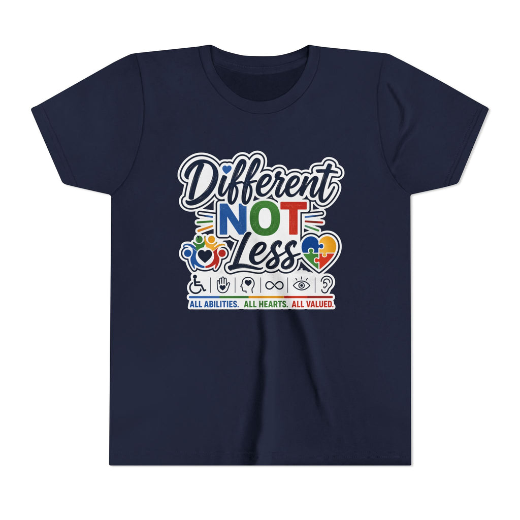 Youth Tee — "Different Not Less" Inclusive Pride Autism Awareness Shirt