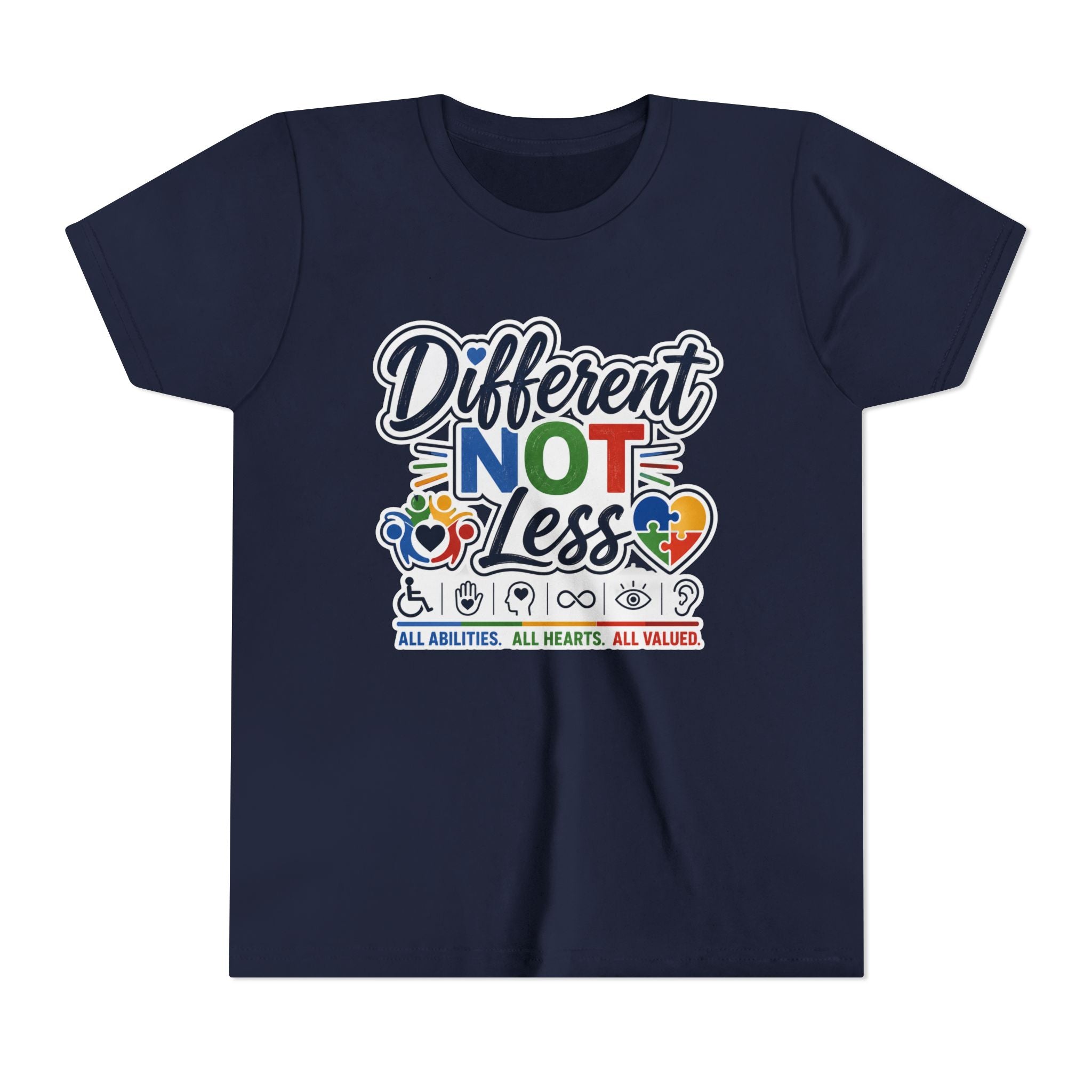 Youth Tee — "Different Not Less" Inclusive Pride Autism Awareness Shirt