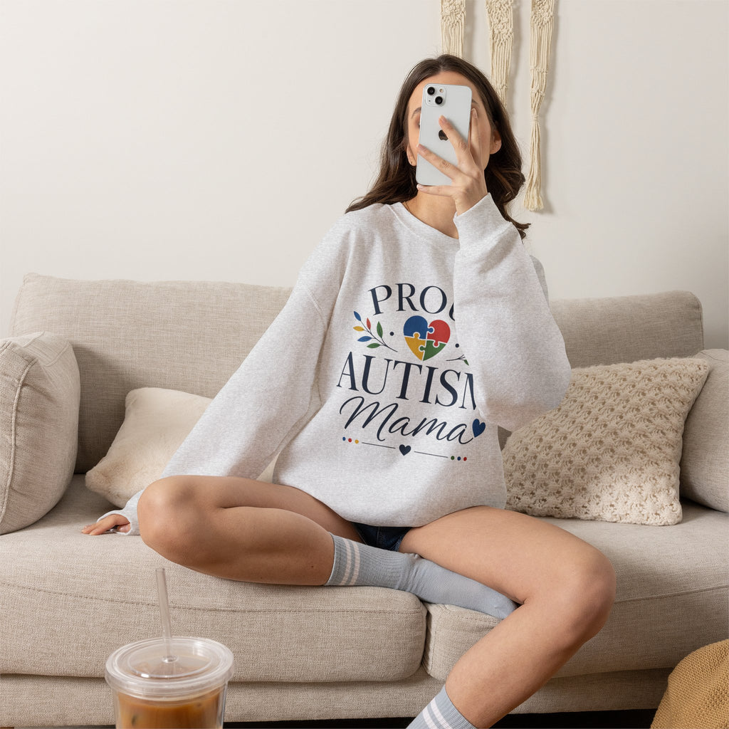 Proud Autism Mama Sweatshirt | Autism Awareness Heart Puzzle Design