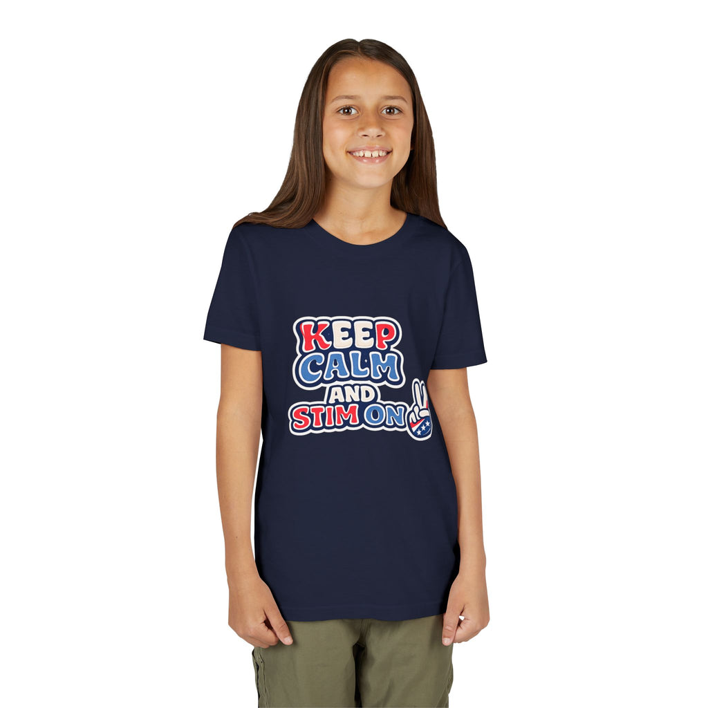 Keep Calm and Stim On Youth Shirt Autism Awareness T Shirt Peace Sign Tee Neurodivergent Kids Sensory Shirt Special Needs Gift