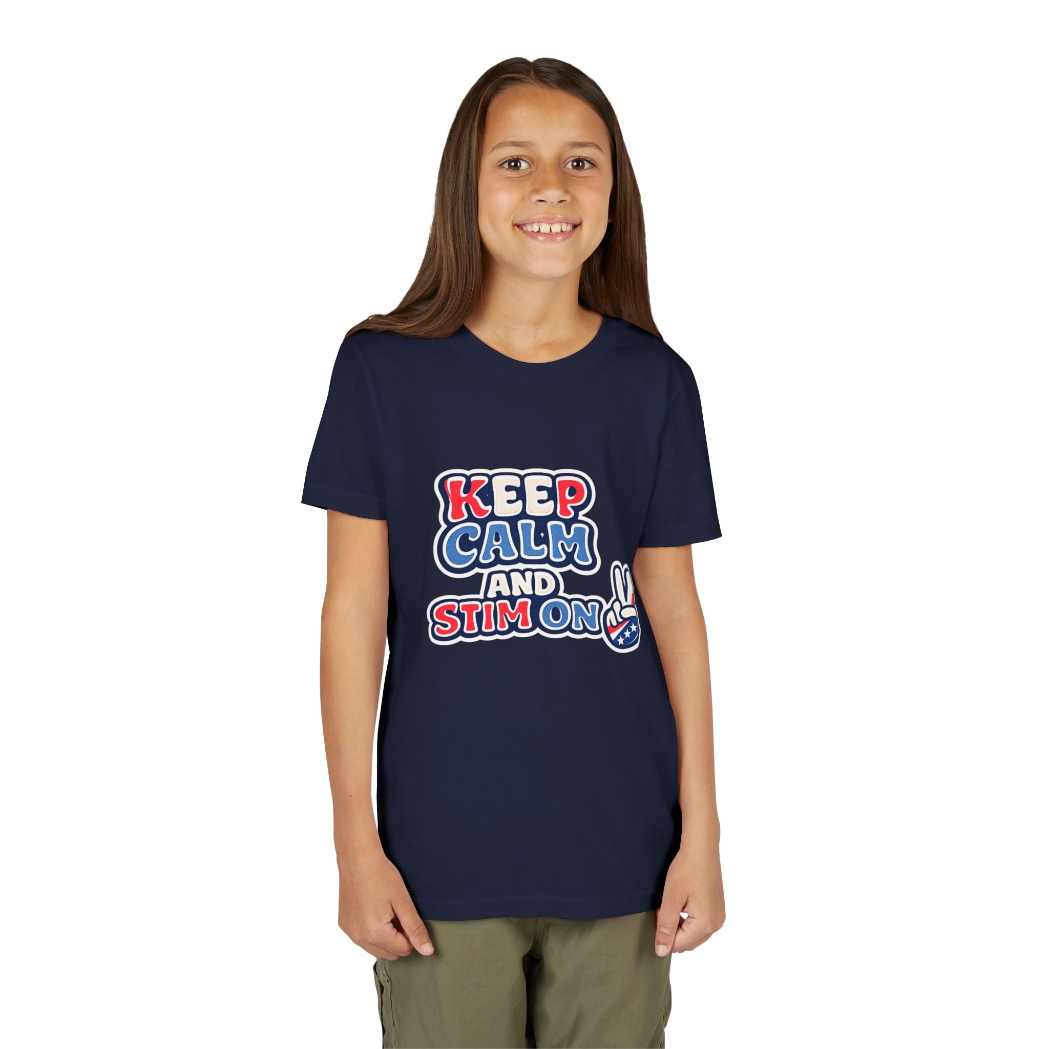 Keep Calm and Stim On Youth Shirt Autism Awareness T Shirt Peace Sign Tee Neurodivergent Kids Sensory Shirt Special Needs Gift