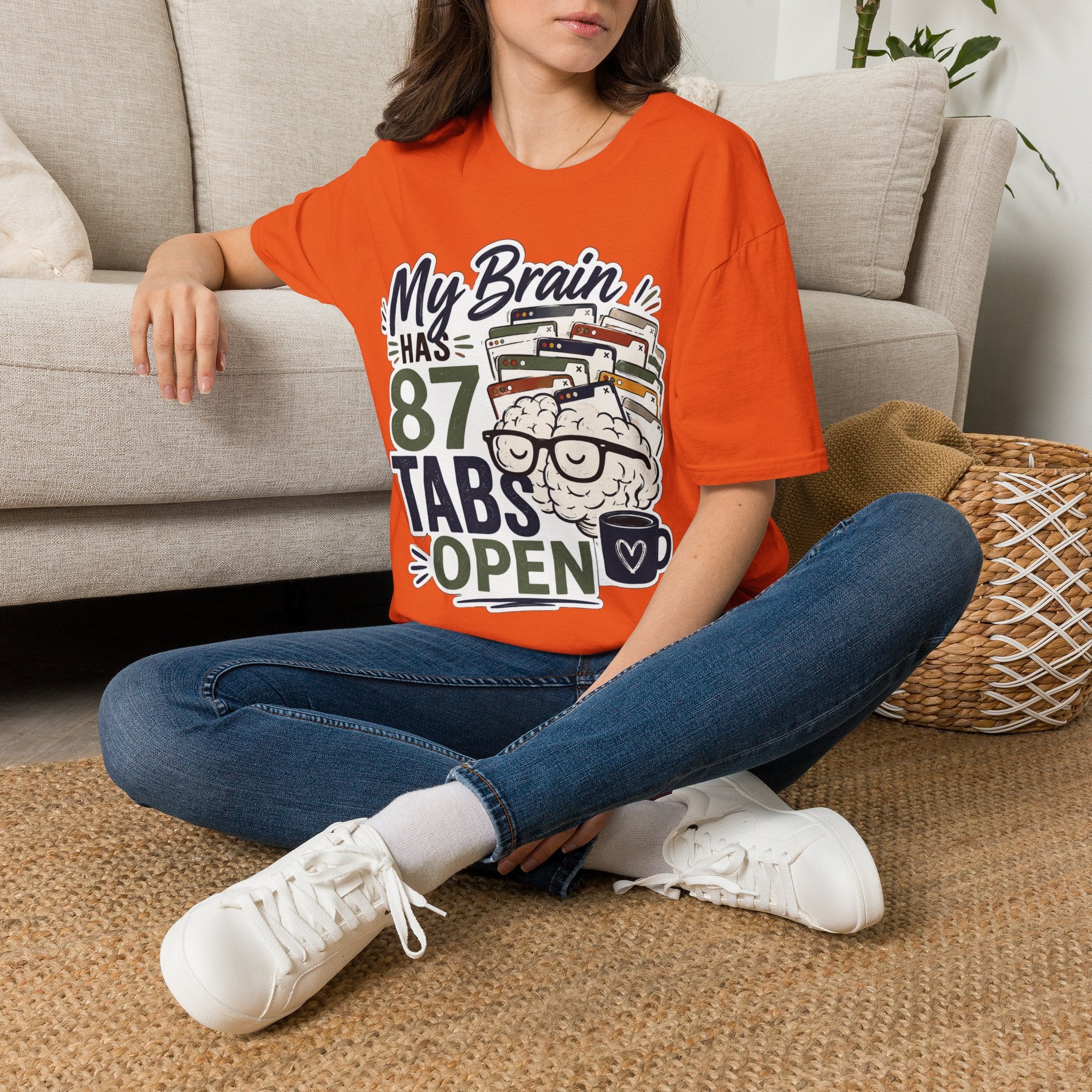 My Brain Has 87 Tabs Open Shirt | Funny ADHD T-Shirt | Overthinking Graphic Tee | Coffee Lover Shirt | Neurodivergent Humor | Mental Health