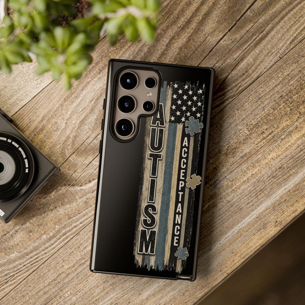 Autism Acceptance Phone Case Puzzle Piece Flag iPhone Samsung Tough Case Autism Awareness Neurodiversity Gift Special Needs Case