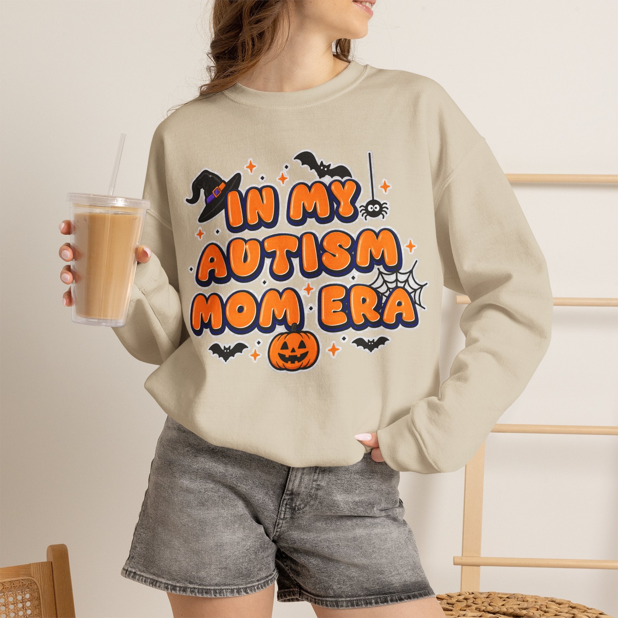 In My Autism Mom Era Sweatshirt, Halloween Pumpkin Bats Witch Hat Crewneck, Autism Awareness Fall Shirt, Autism Mom Halloween Gift