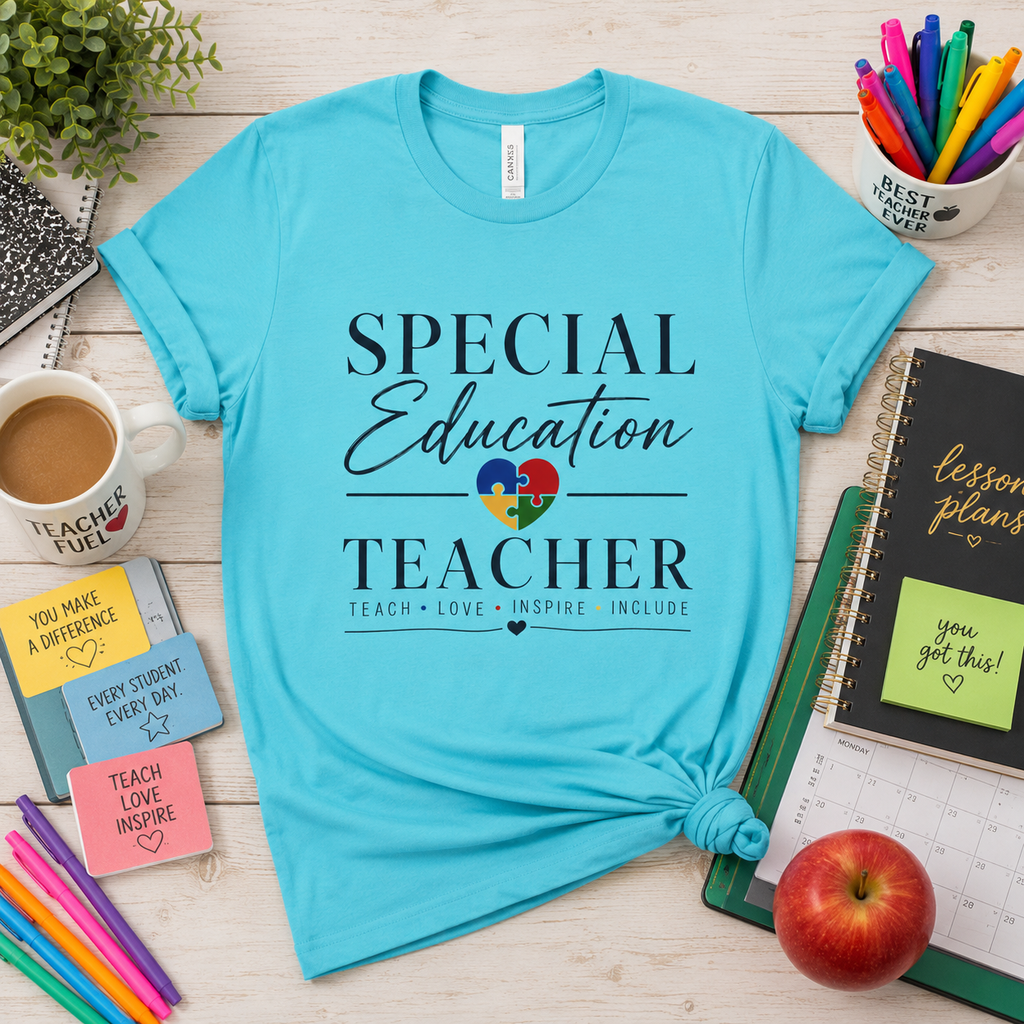 Special Education Teacher Shirt | Teach Love Inspire T-Shirt | Puzzle Heart Graphic Tee | Autism Acceptance Gift | Inclusive Teacher