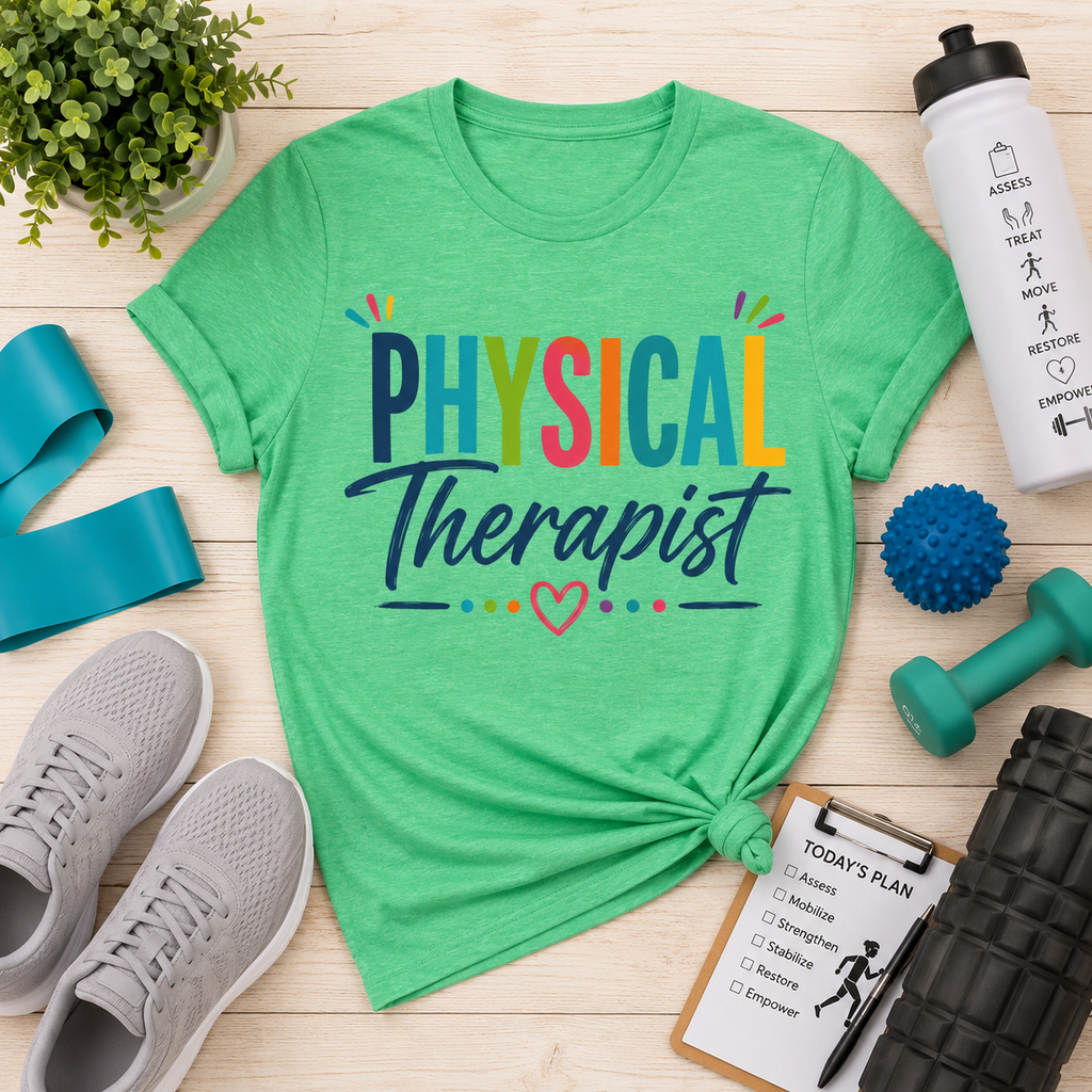 Physical Therapist Shirt | Colorful Typography Heart T-Shirt | Physical Therapy Gift | Healthcare Professional Apparel | Therapist Shirt