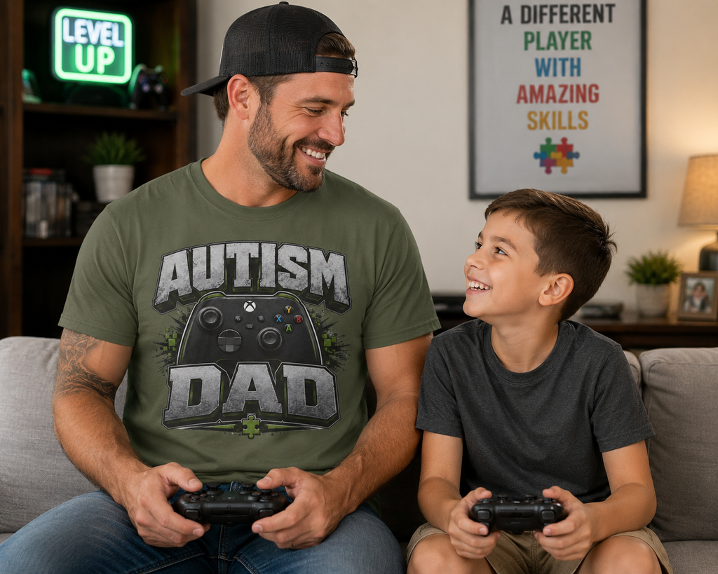 Autism Dad T-Shirt | Video Game Controller Awareness Tee