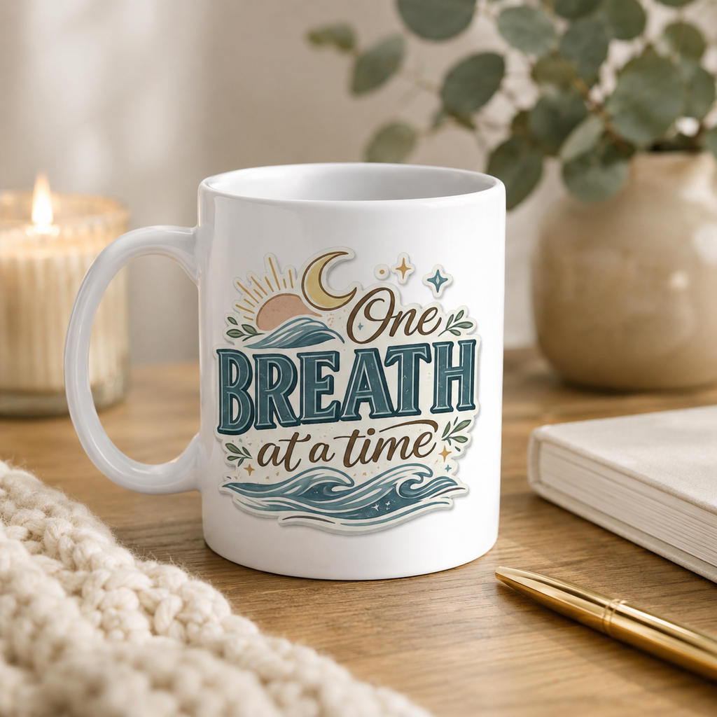 One Breath at a Time 15 oz Coffee Mug Anxiety Relief Mug Mental Health Gift Inspirational Coffee Cup Mindfulness Mug Stress Relief Gift