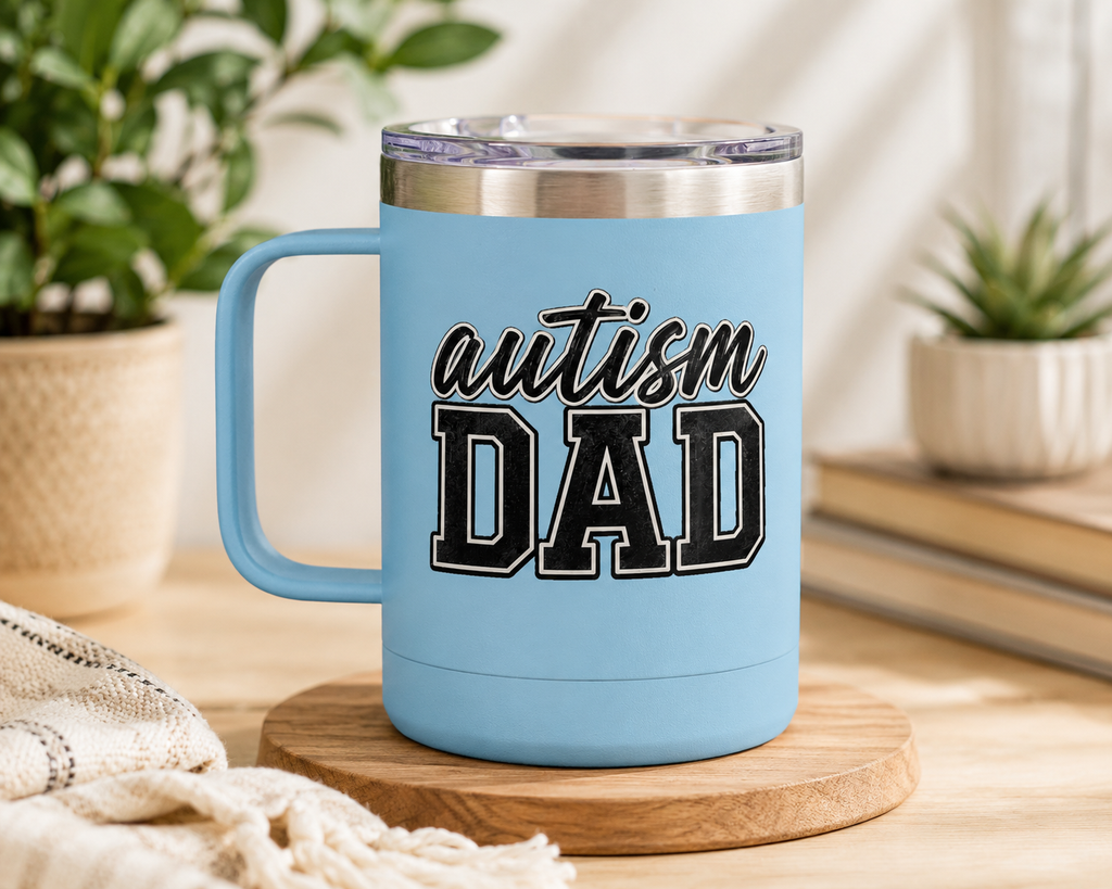 Autism Dad Minimalist Script & Block Logo Mug | 15oz Insulated Tumbler