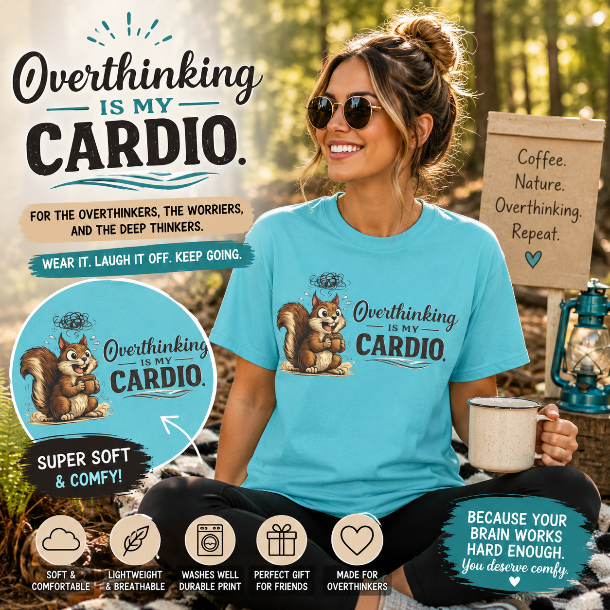 Overthinking Is My Cardio Shirt Funny Anxiety T Shirt ADHD Overthinking Tee Squirrel Graphic Mental Health Gift Neurodivergent Apparel