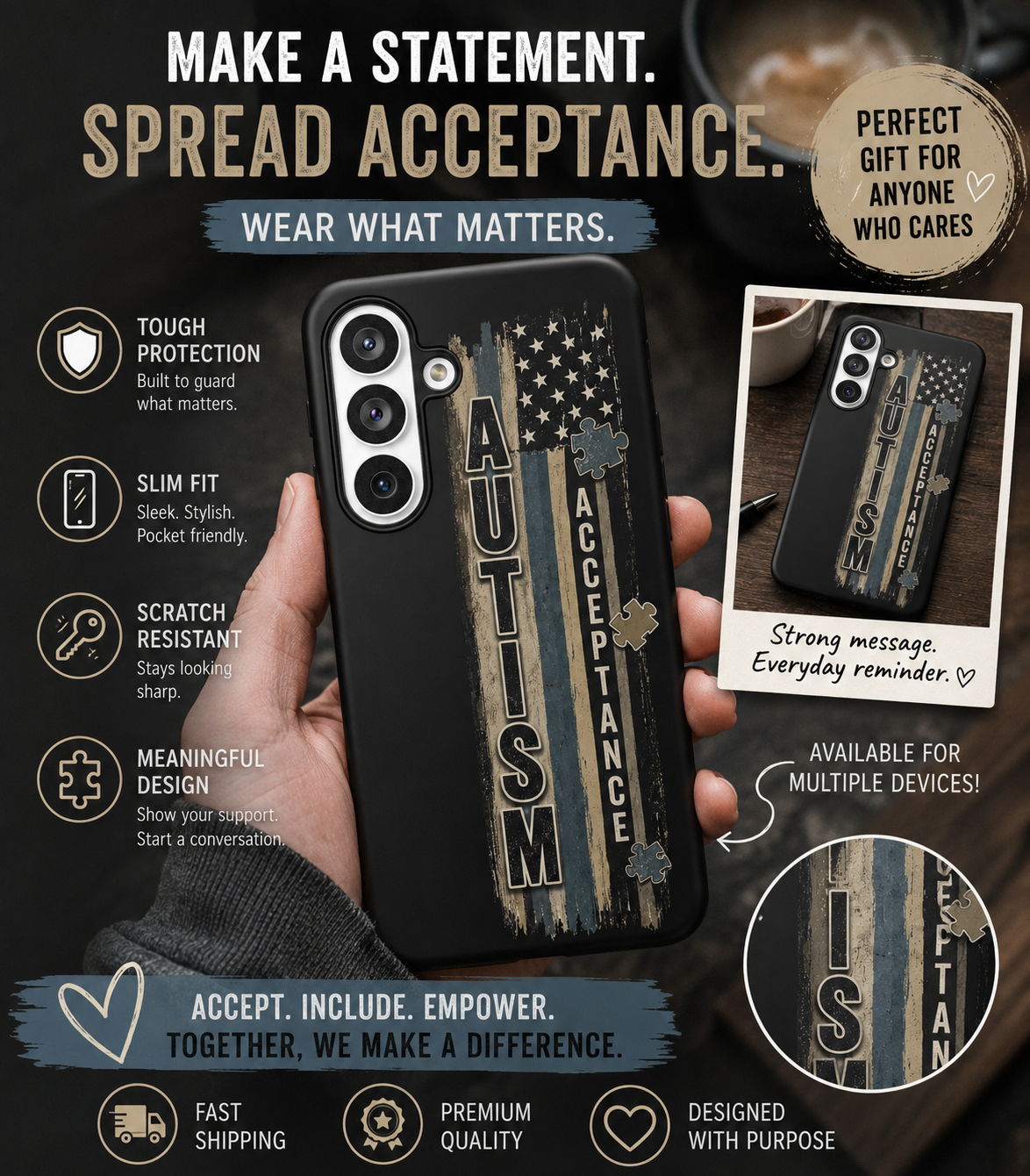 Autism Acceptance Phone Case Puzzle Piece Flag iPhone Samsung Tough Case Autism Awareness Neurodiversity Gift Special Needs Case