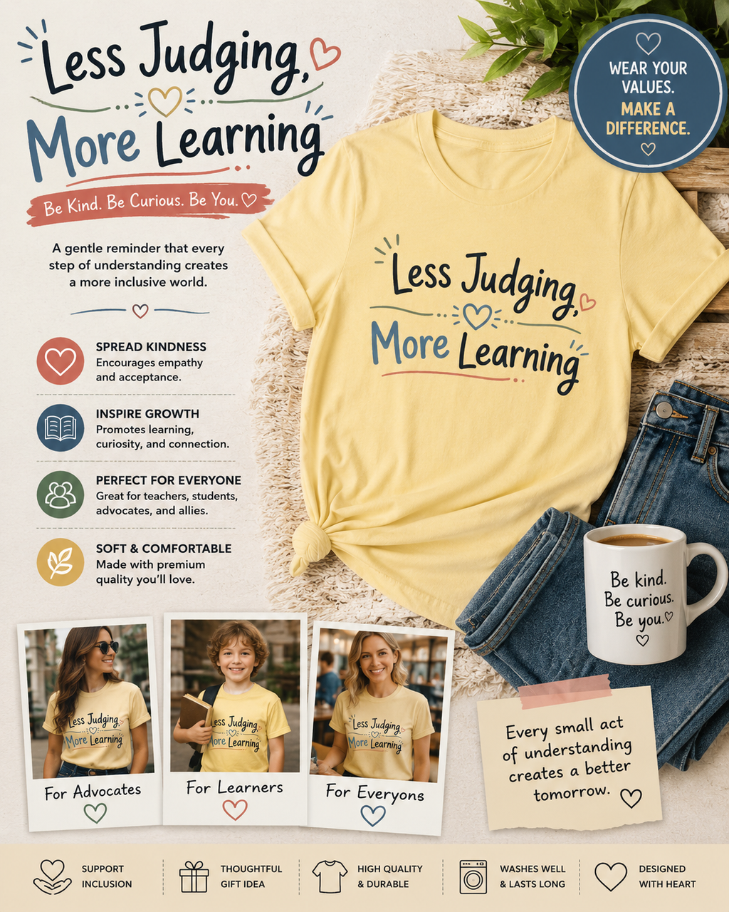Less Judging More Learning Shirt Inclusion T Shirt Kindness Matters Tee Special Education Teacher Gift Autism Acceptance Apparel