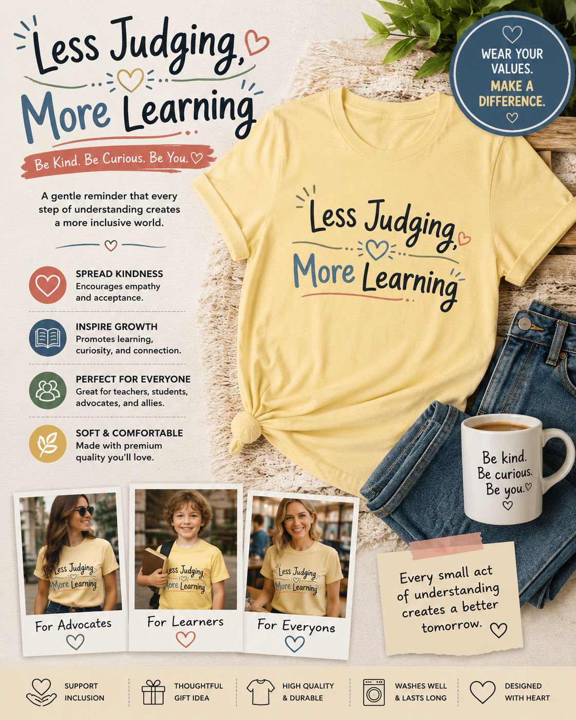 Less Judging More Learning Shirt Inclusion T Shirt Kindness Matters Tee Special Education Teacher Gift Autism Acceptance Apparel