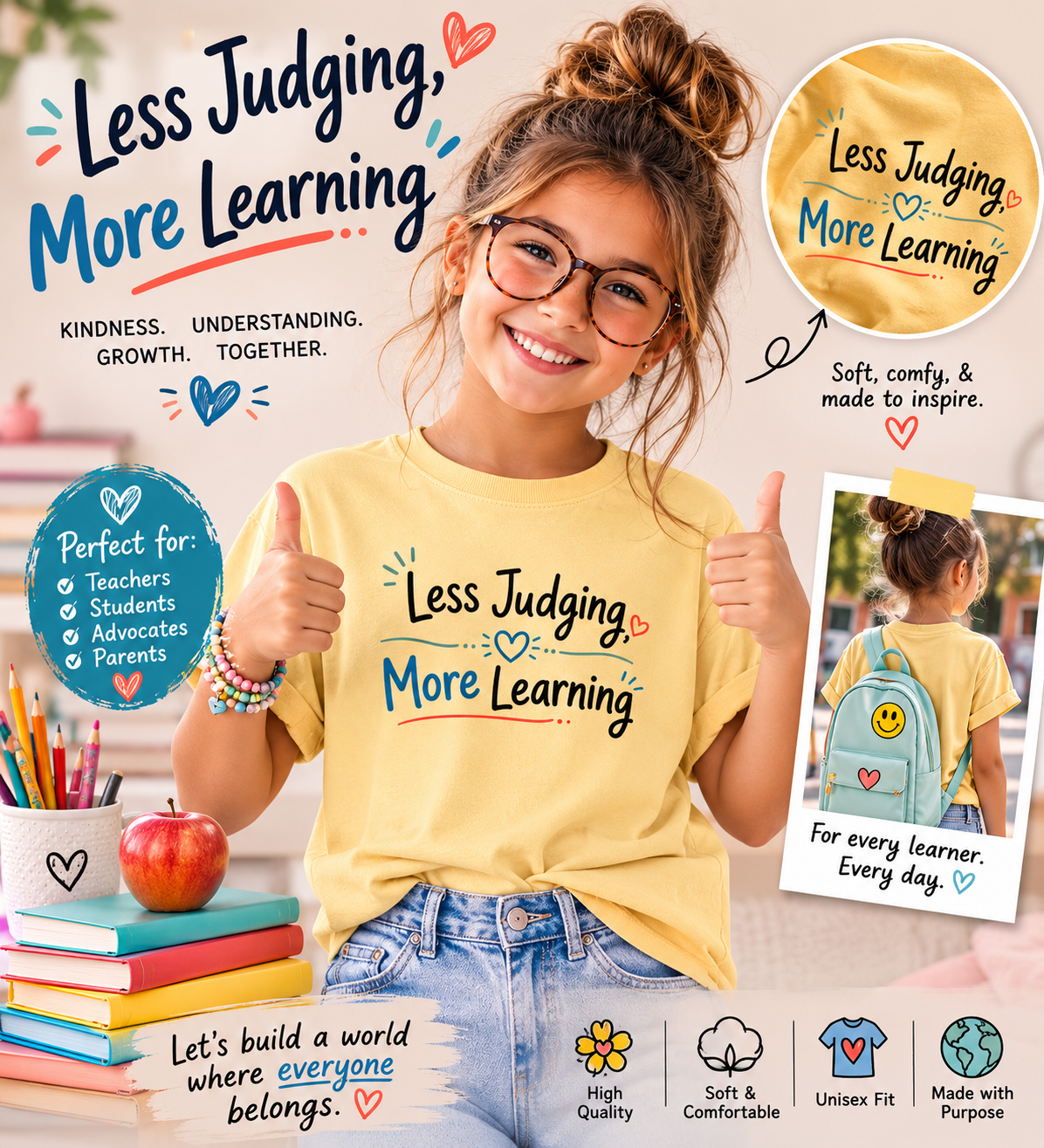 Less Judging More Learning Shirt Inclusion T Shirt Kindness Matters Tee Special Education Teacher Gift Autism Acceptance Apparel