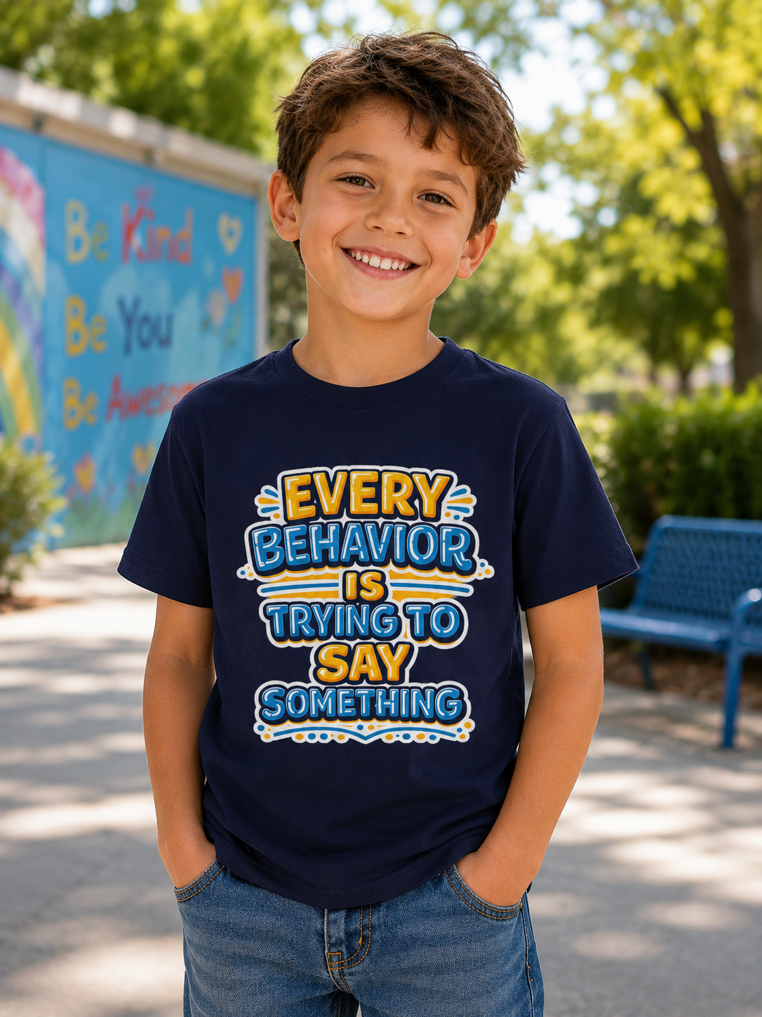 Every Behavior Is Trying To Say Something Youth Shirt Kids Mental Health Tee Autism ADHD Positive Message Special Education