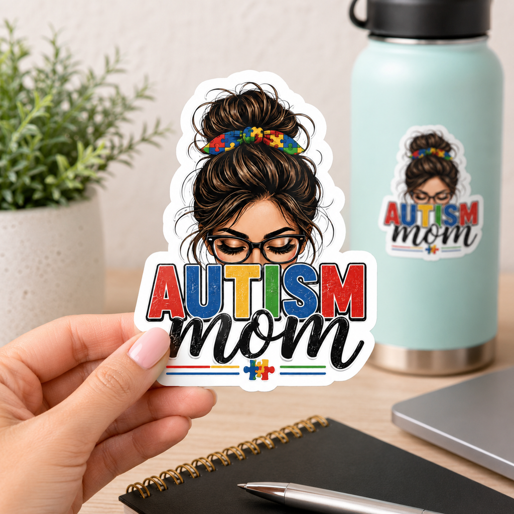 Autism Mom Sticker Autism Acceptance Vinyl Decal Puzzle Ribbon Waterproof Die Cut Sticker Laptop Water Bottle Mom Gift