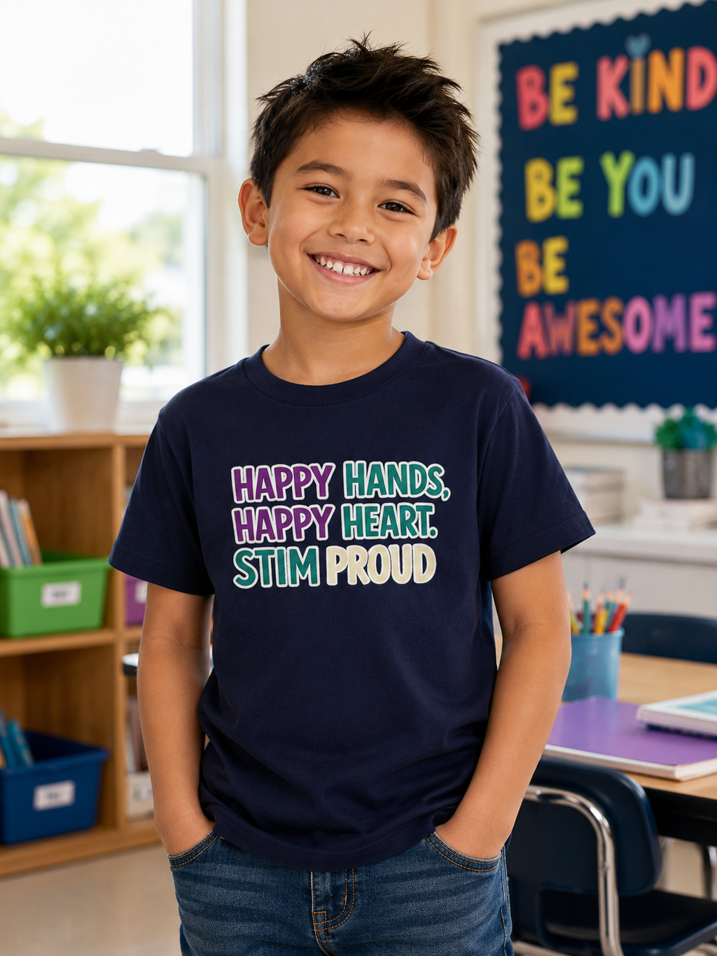 Happy Hands Happy Heart Youth Shirt Stim Proud Autism Awareness T Shirt Sensory Friendly Kids Neurodivergent Special Needs Tee