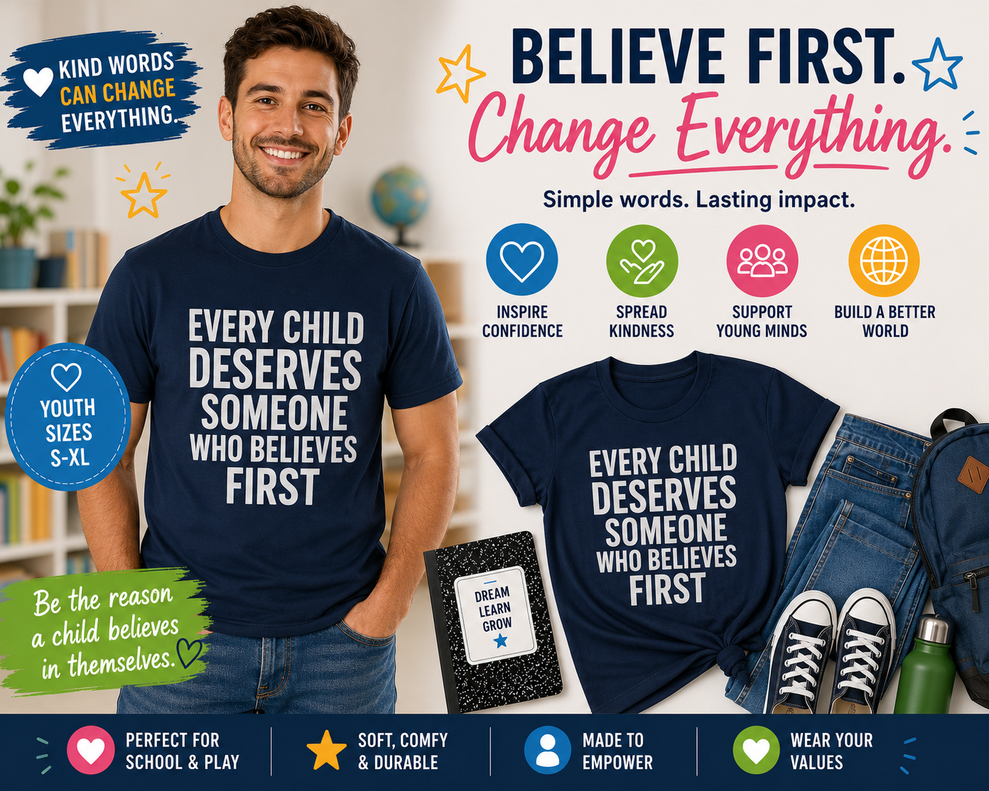 Every Child Deserves Someone Who Believes First T-Shirt | Teacher Advocate Tee