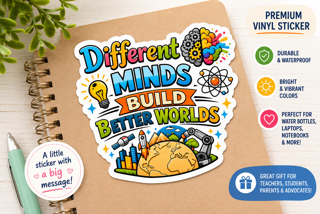 Different Minds Build Better Worlds Transparent Sticker | Outdoor Die-Cut