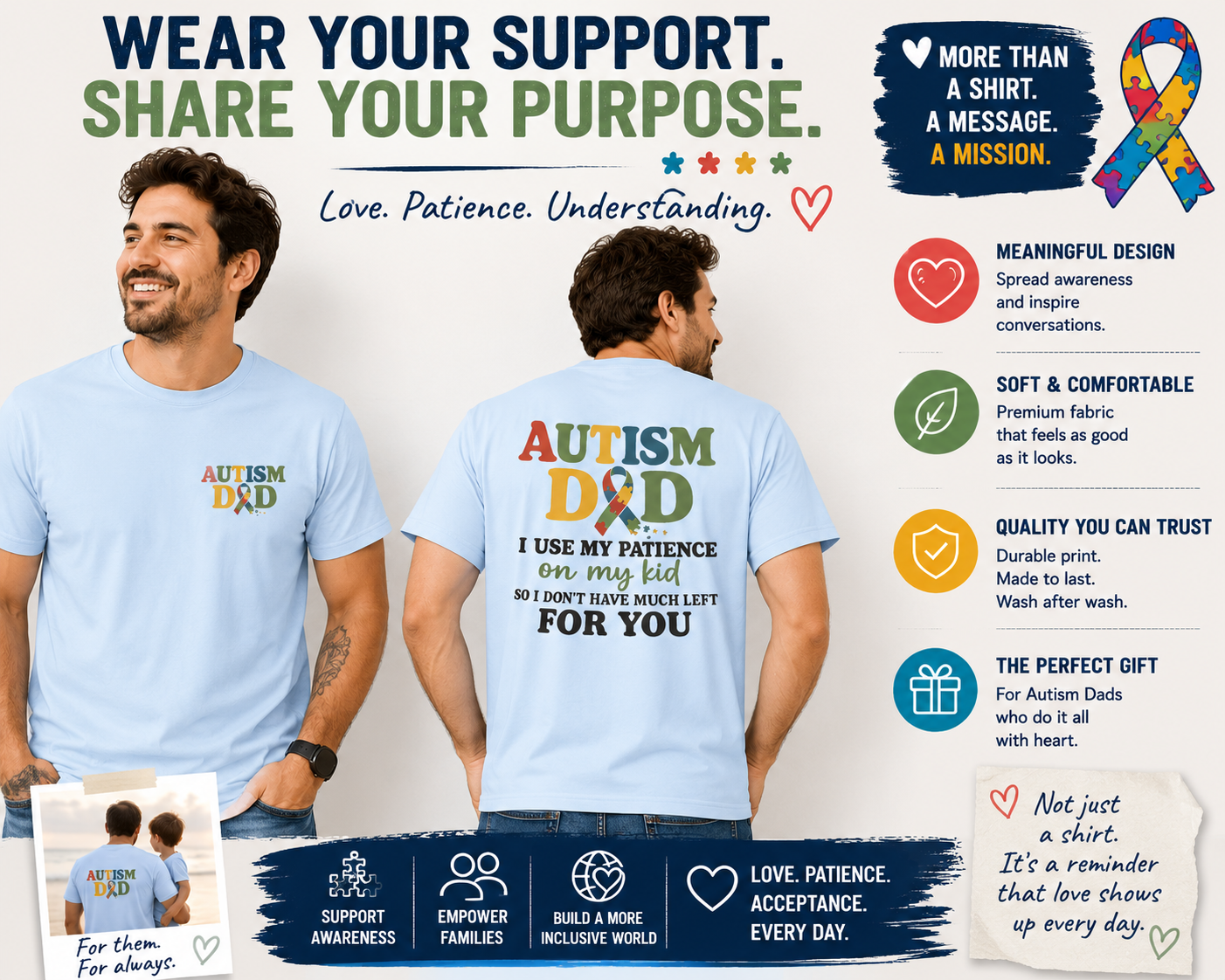 Autism Dad T-Shirt | Rainbow Puzzle Support Tee
