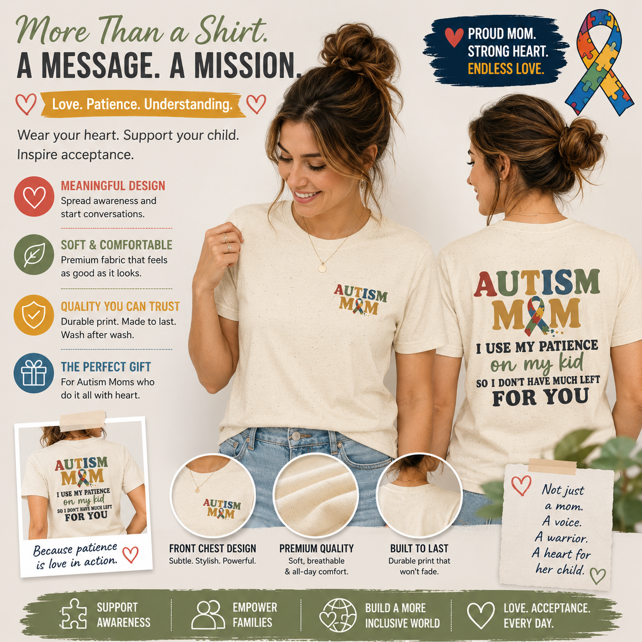 Autism Mom T-Shirt | Autism Awareness Ribbon, Supportive Mom Tee